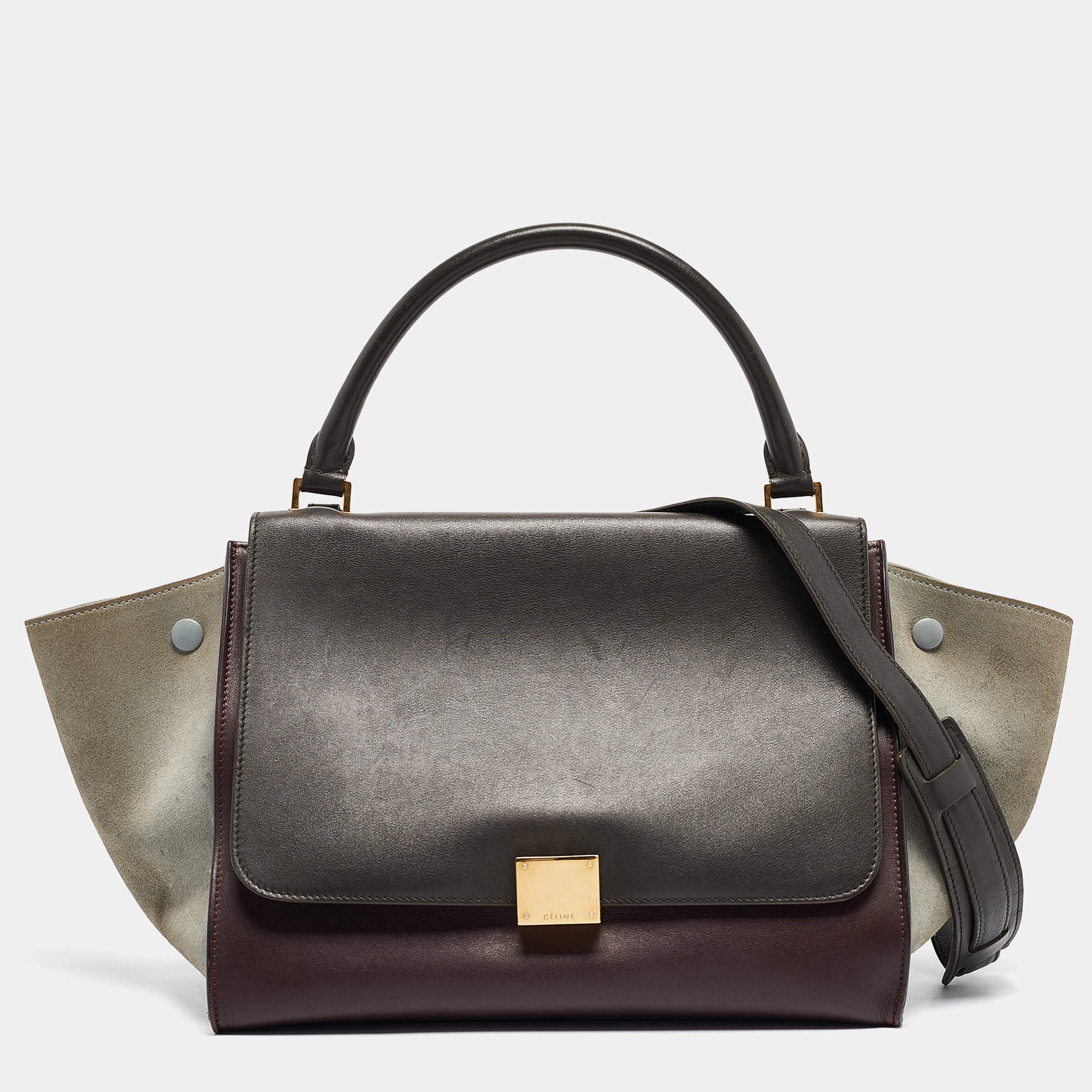 Celine Tricolor Leather and Suede Medium Trapeze Top Handle Bag