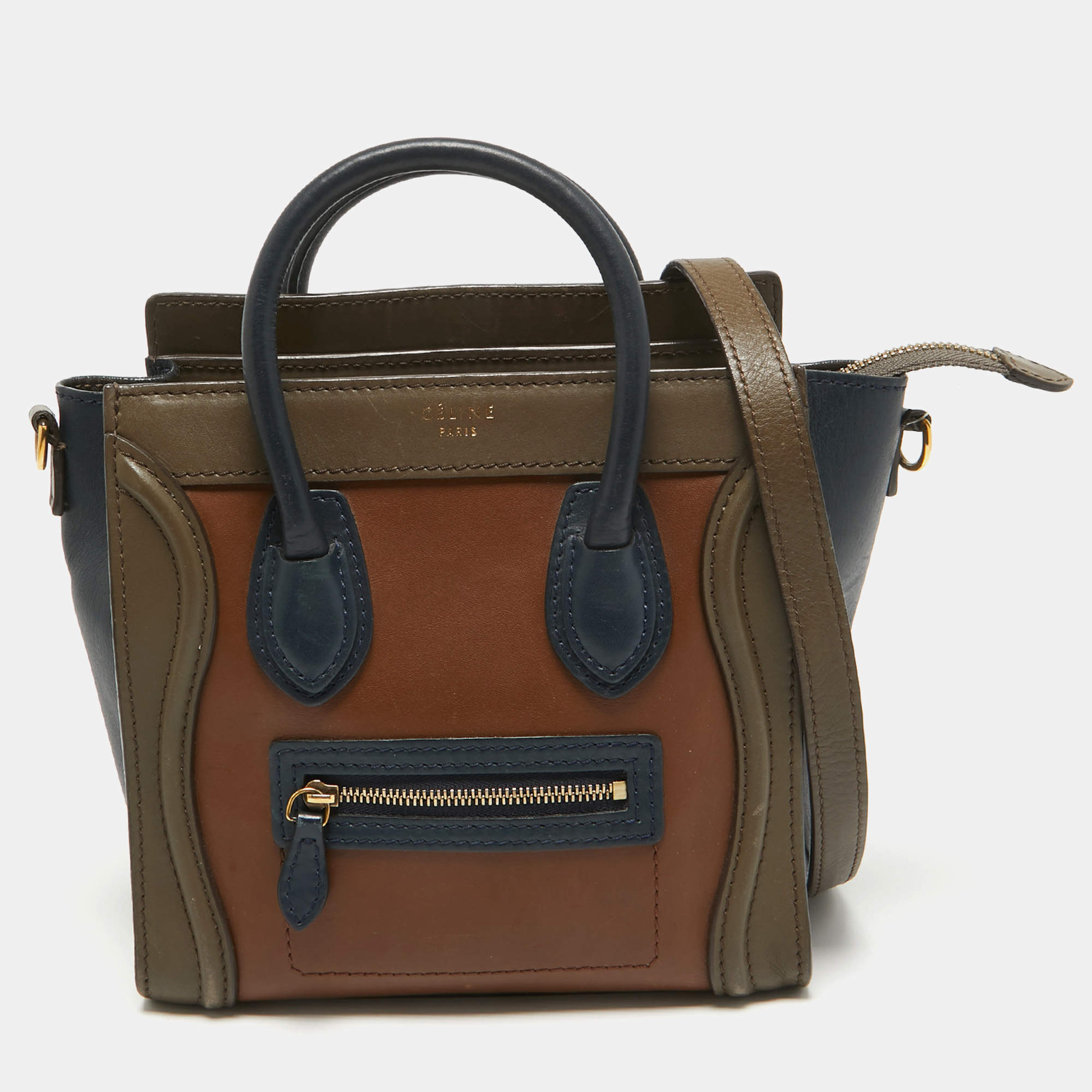 Pre Owned Celine Tri Color Leather Nano Luggage Tote