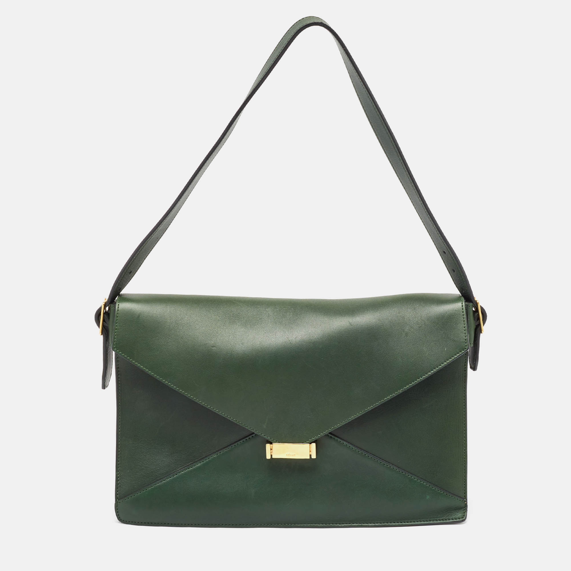 Pre Owned Celine Green Leather Diamond Clutch Bag