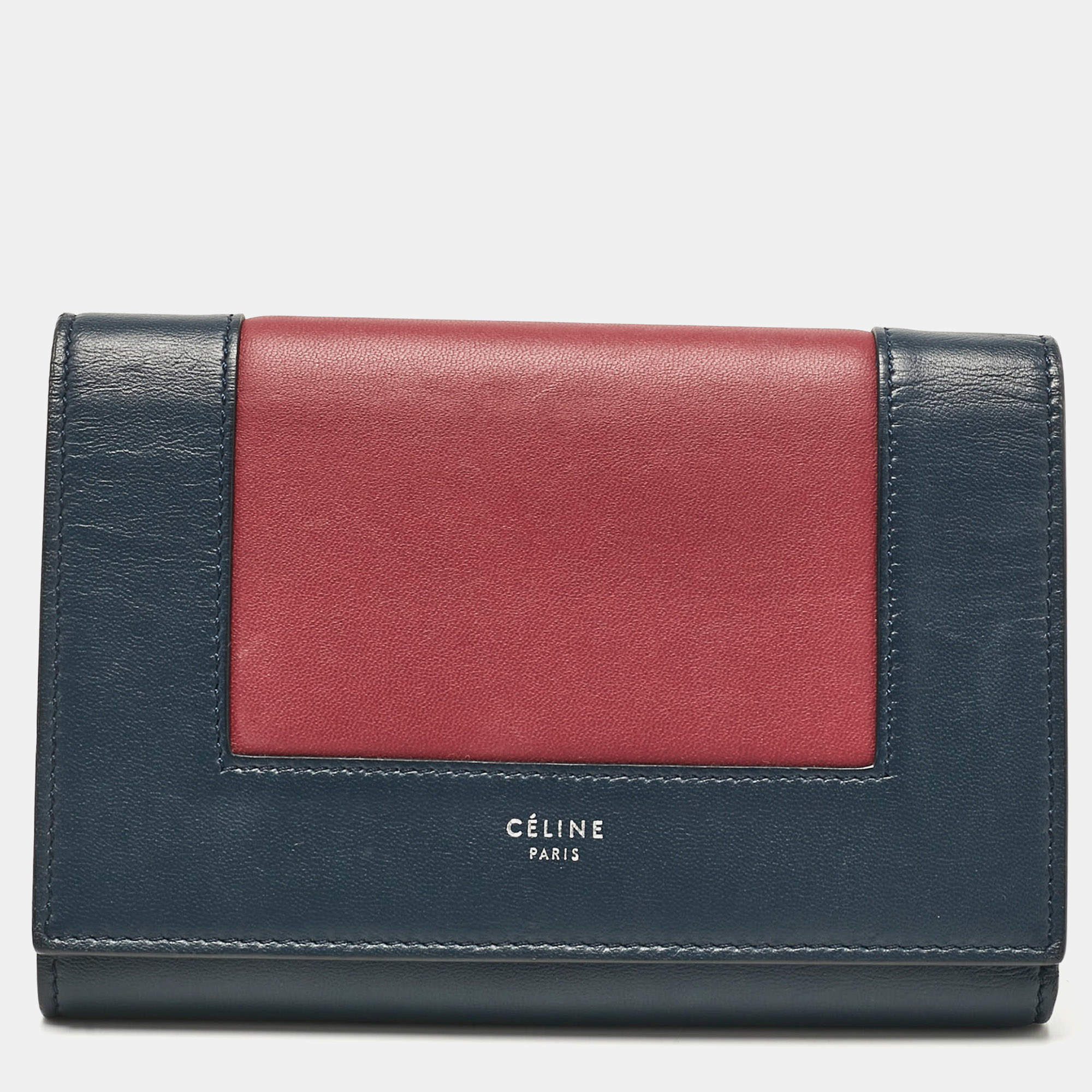 Celine Navy Blue/Burgundy Leather Frame Trifold Wallet