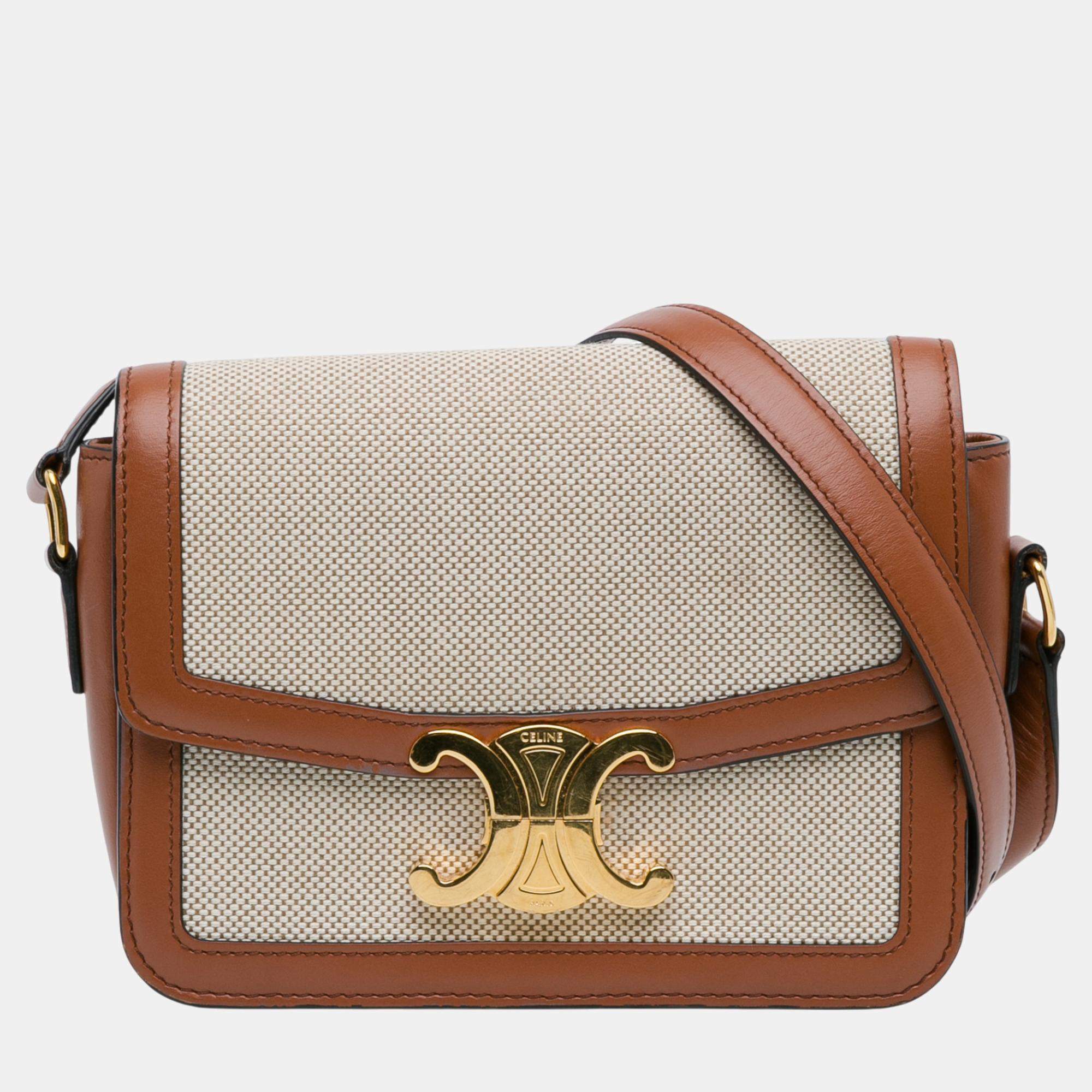 Celine Beige/Brown Teen Canvas Triomphe