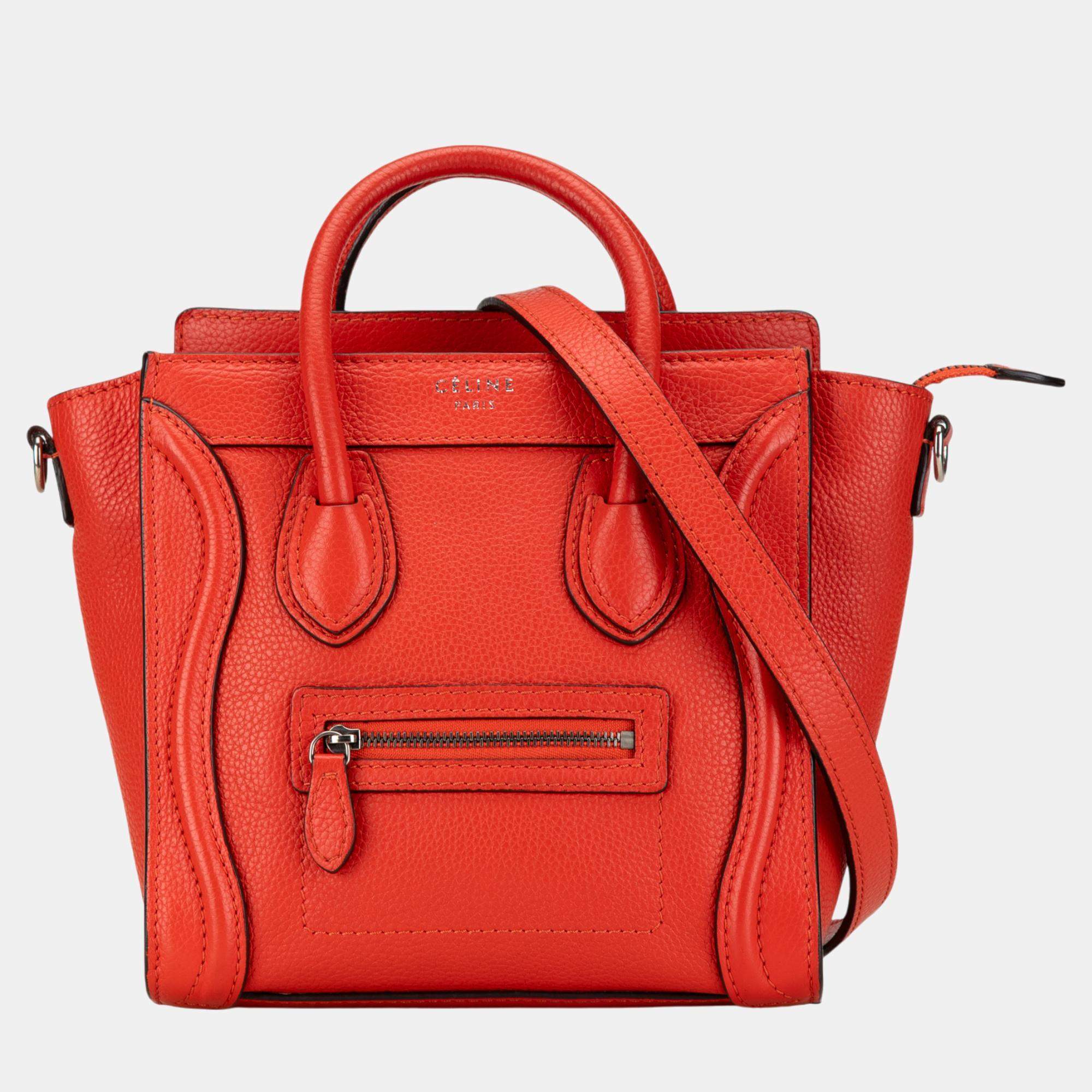 Celine Red Nano Luggage Tote Leather Satchel