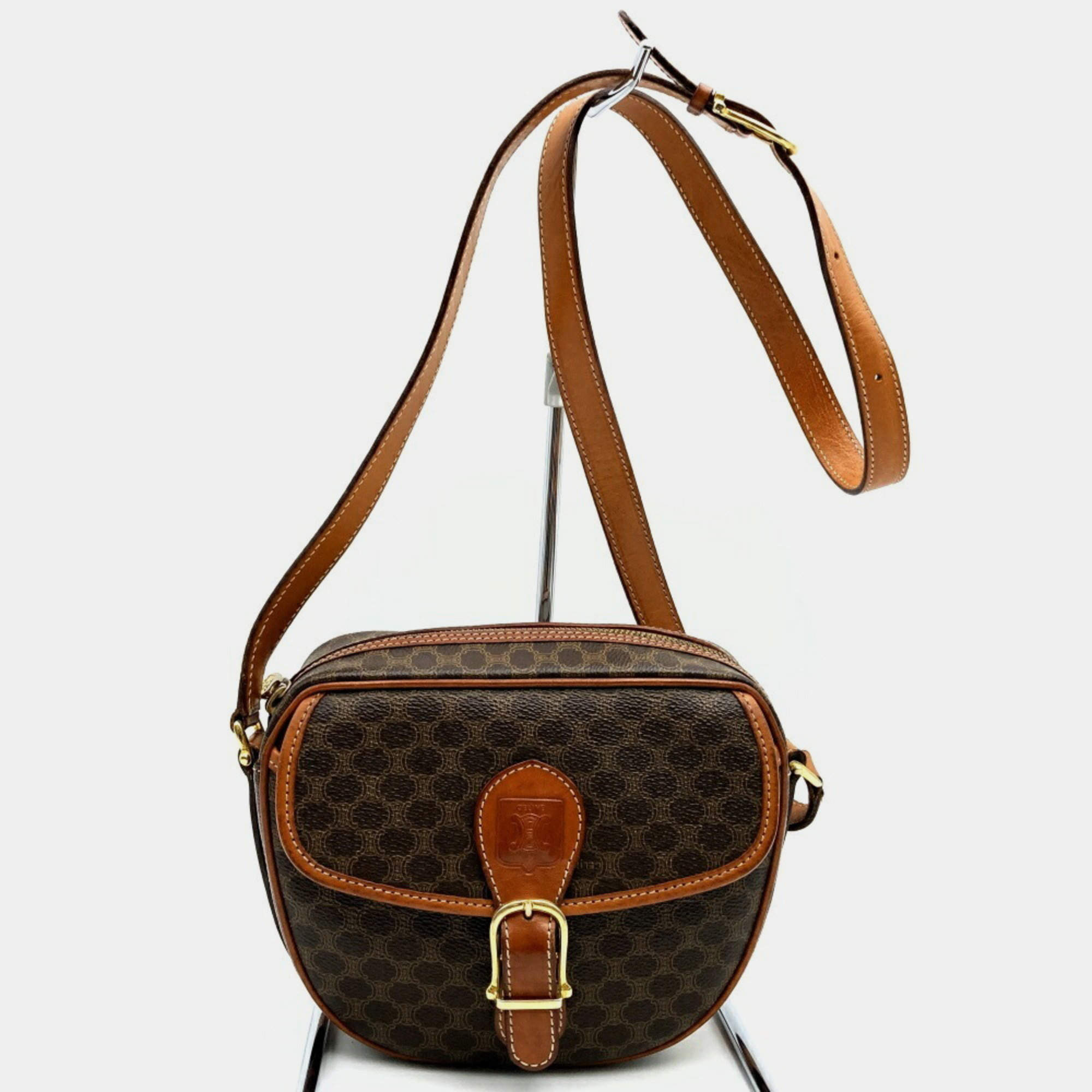 Celine Leather Brown Macadam Shoulder Bag