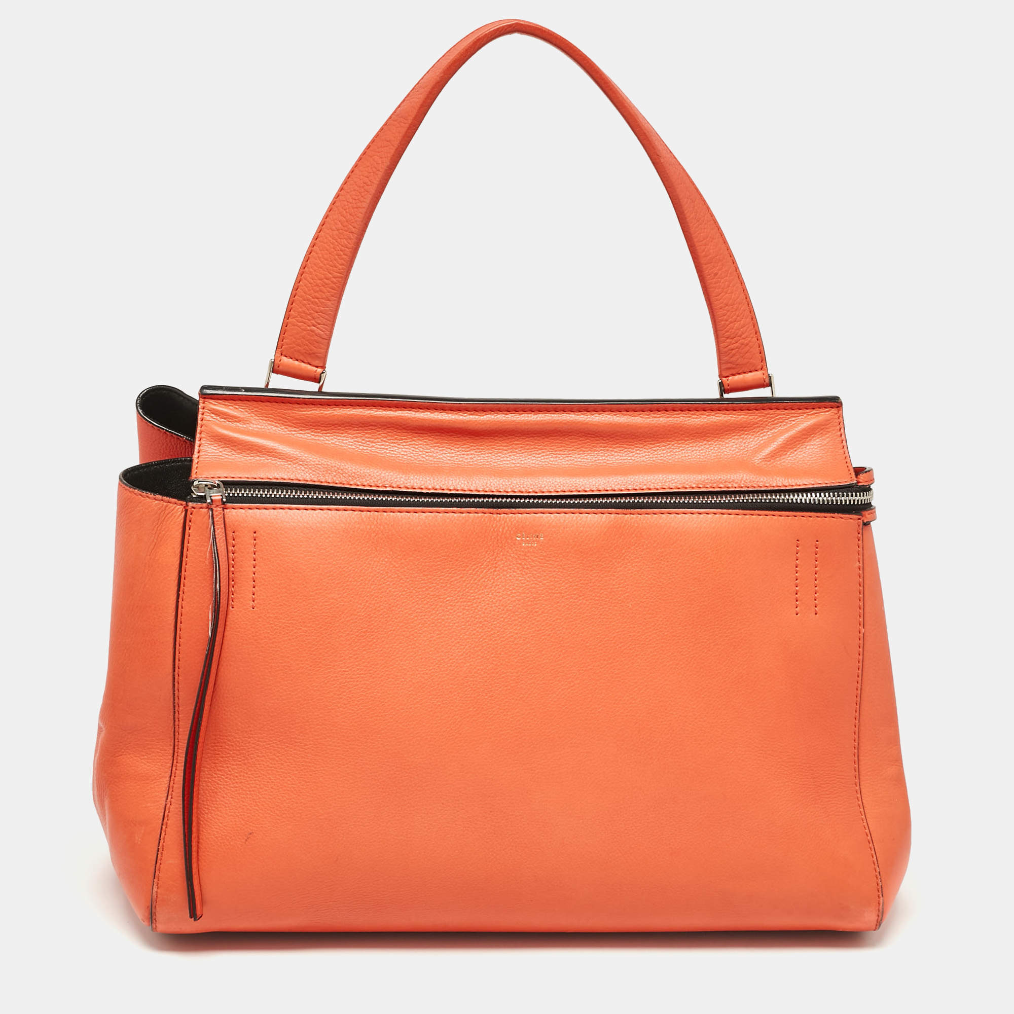 Pre Owned Celine Orange Leather Large Edge Top Handle Bag