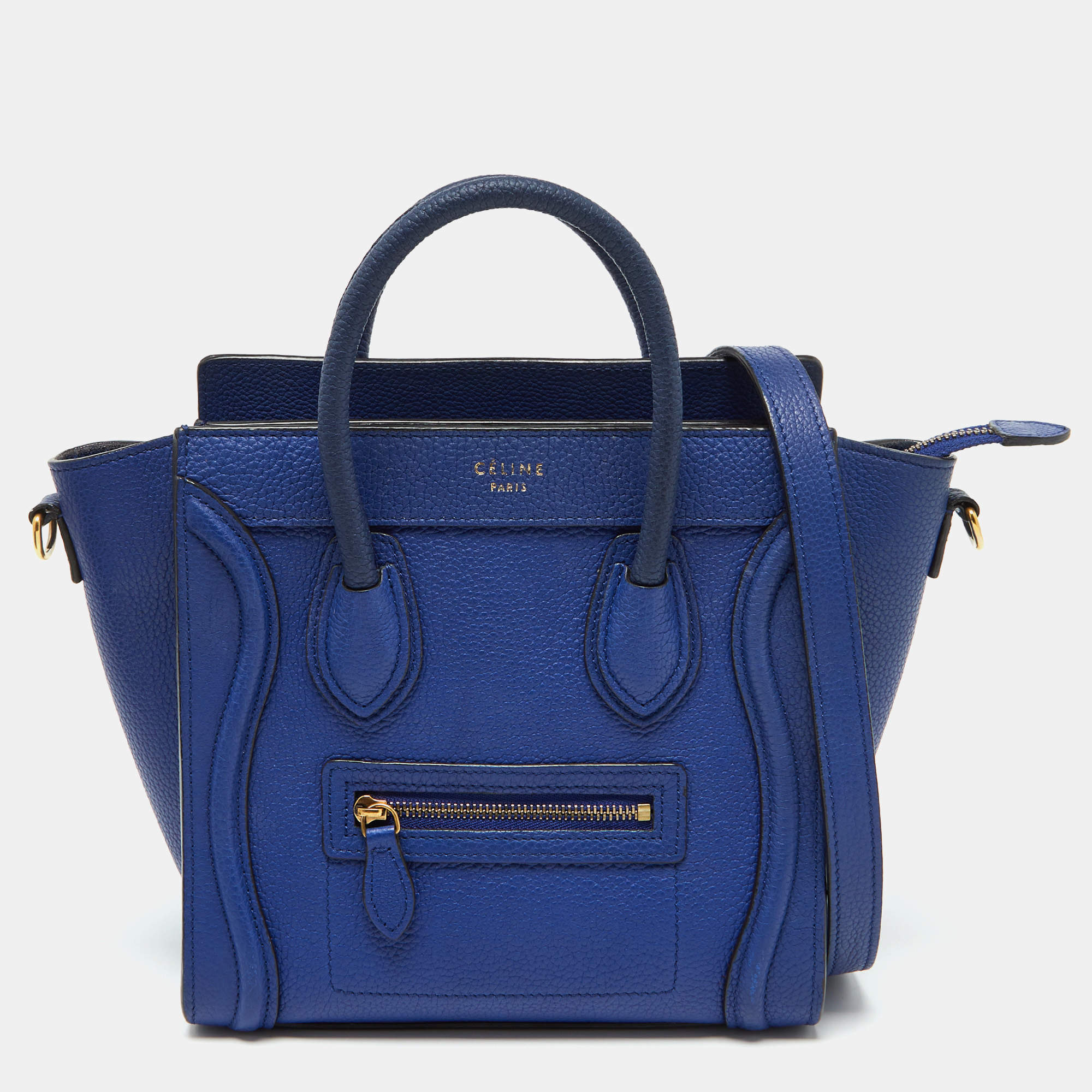 Pre Owned Celine Blue Leather Nano Luggage Tote
