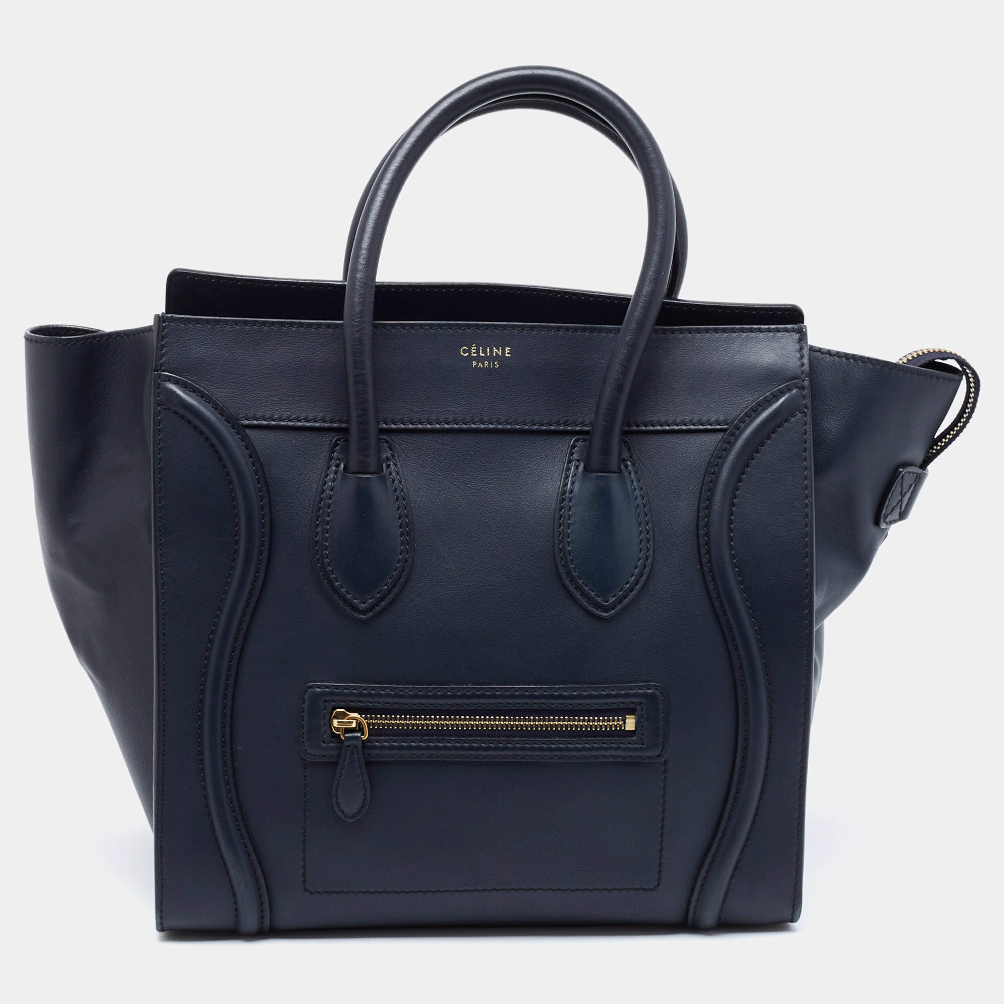مملوكة مسبقًا Celine Navy Blue Leather Mini Luggage Tote