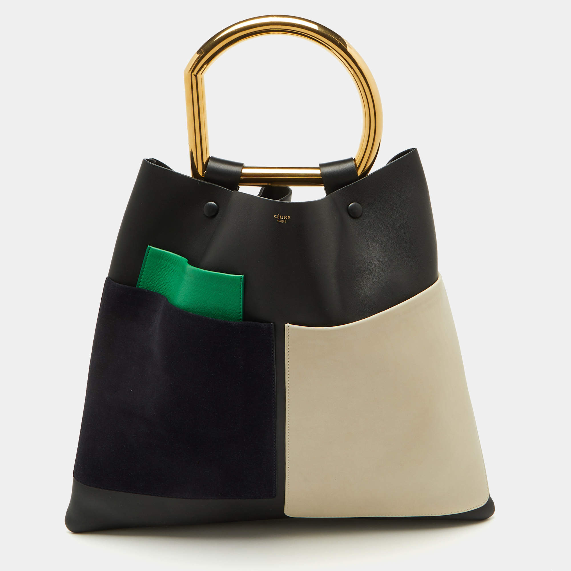 Pre Owned Celine Tricolor Leather and Suede Geometrical Bag