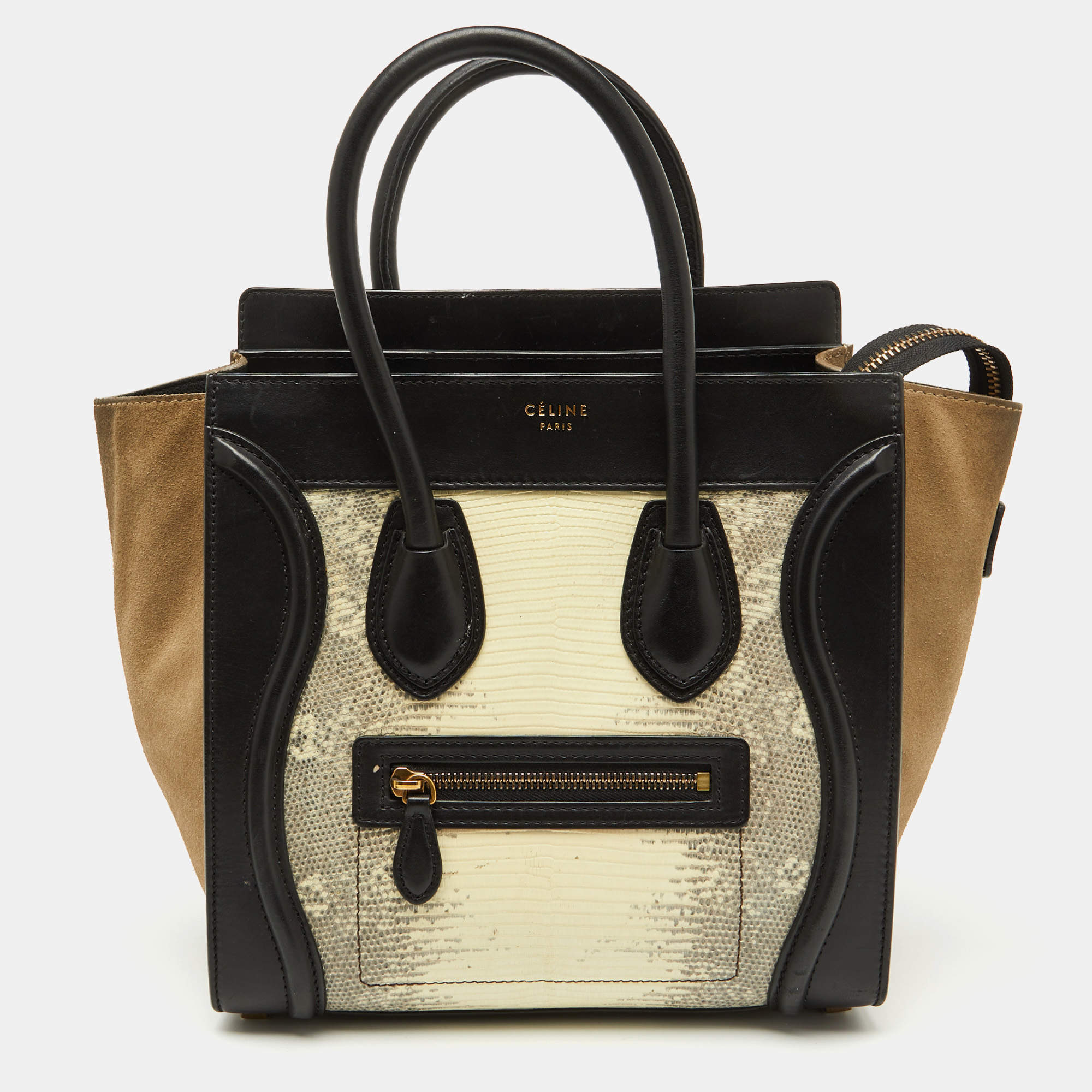 Celine Tri Color Lizard Leather and Suede Micro Luggage Tote