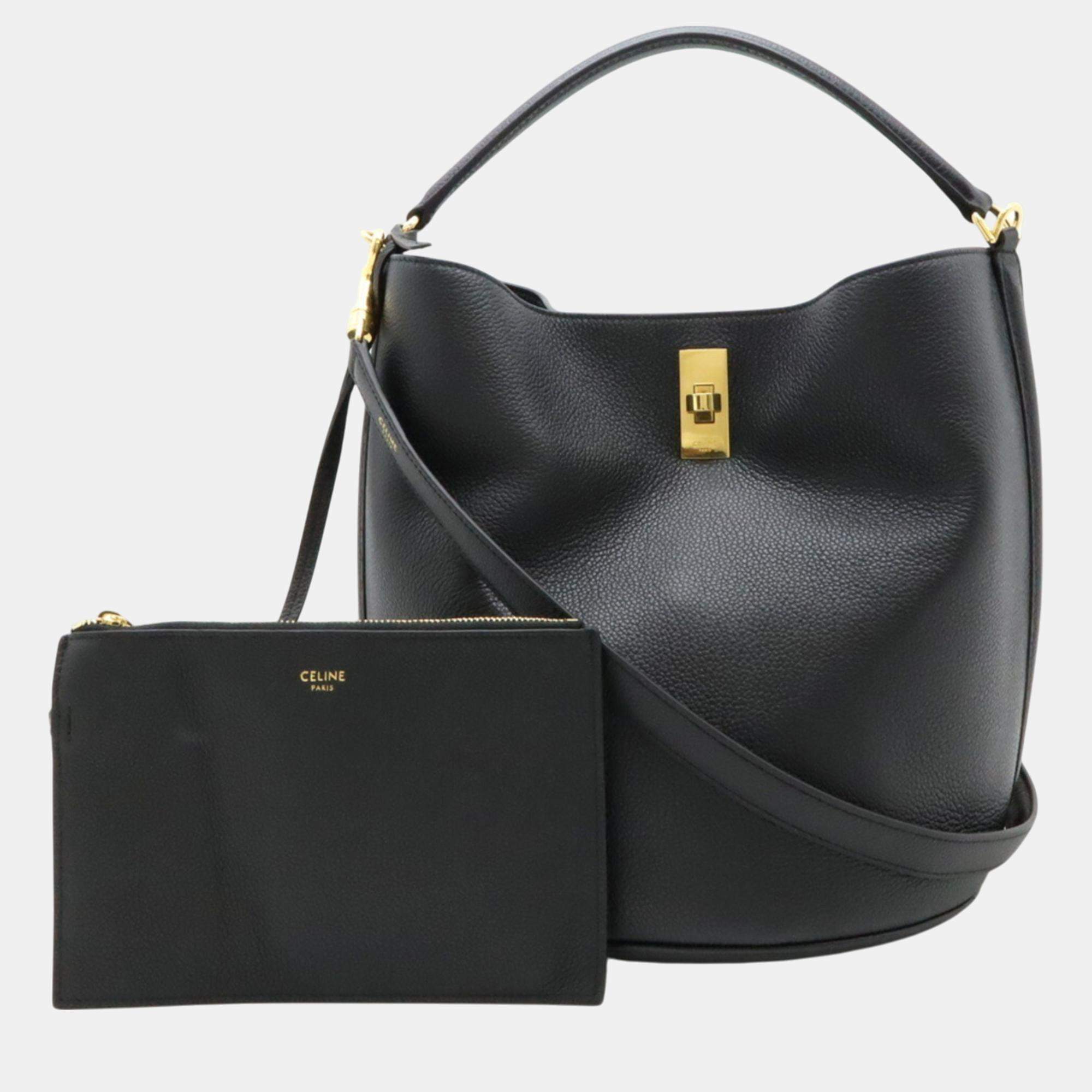Celine Black Leather Bucket Bag