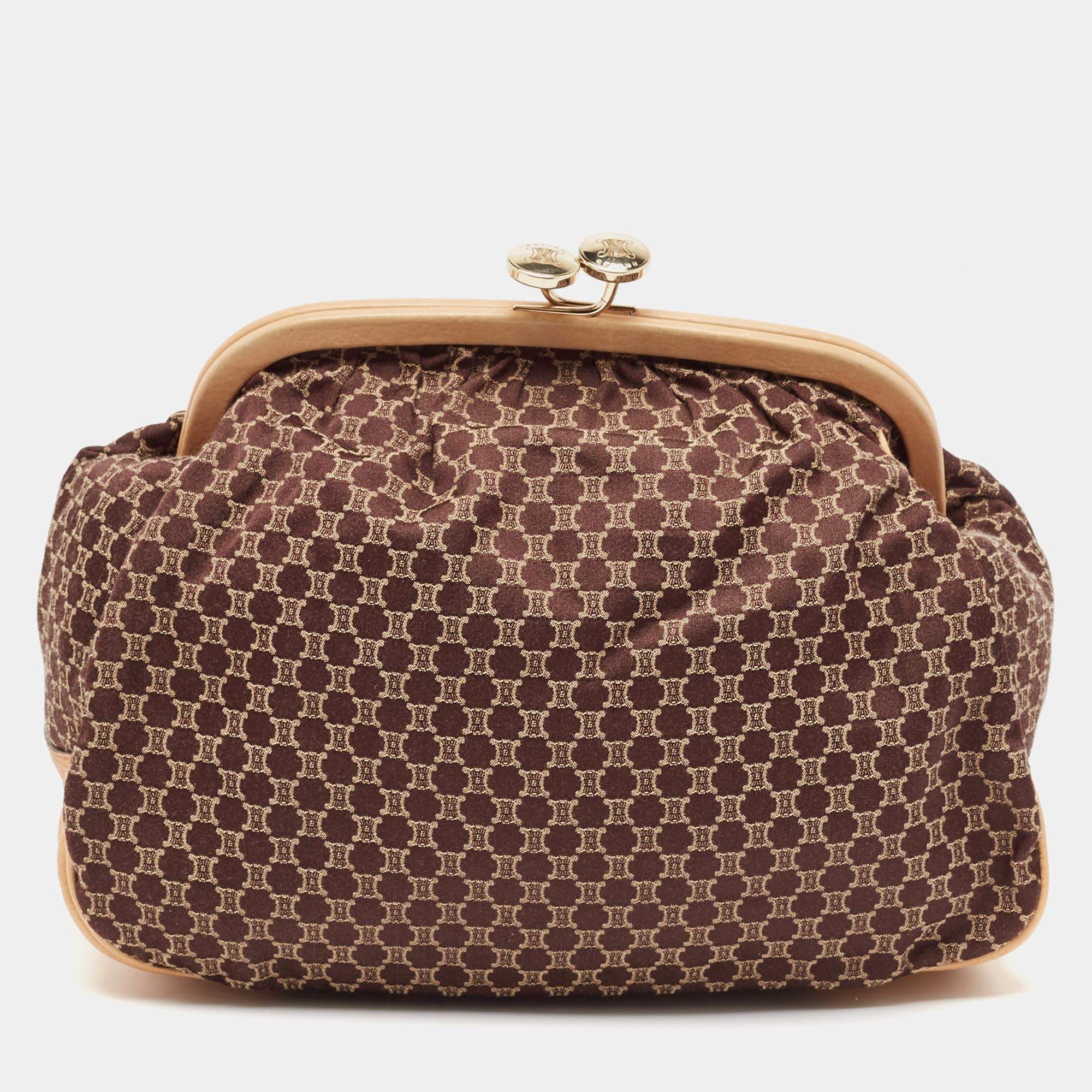 Celine Dark Brown/Tan Macadam Fabric Frame Clutch