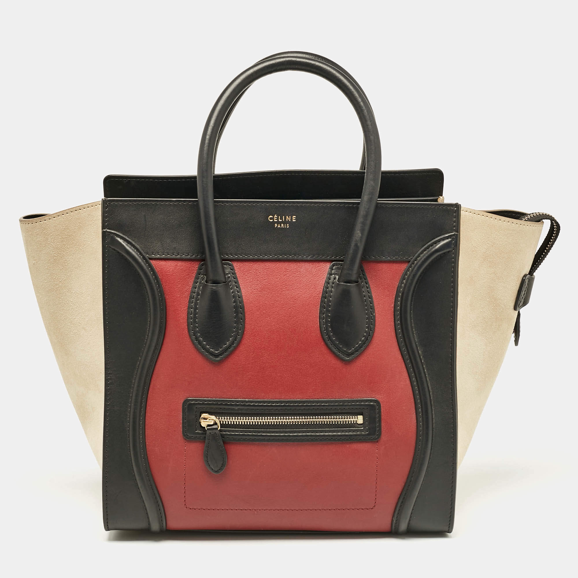 مملوكة مسبقًا Celine Tricolor Leather and Suede Mini Luggage Tote