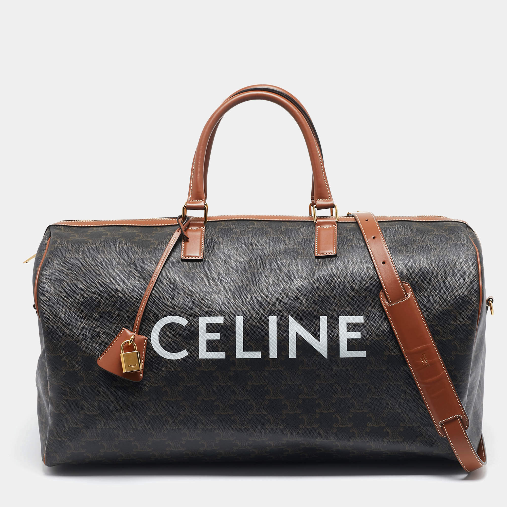 Celine Brown Triomphe Coated Canvas Large Voyage Duffle Bag