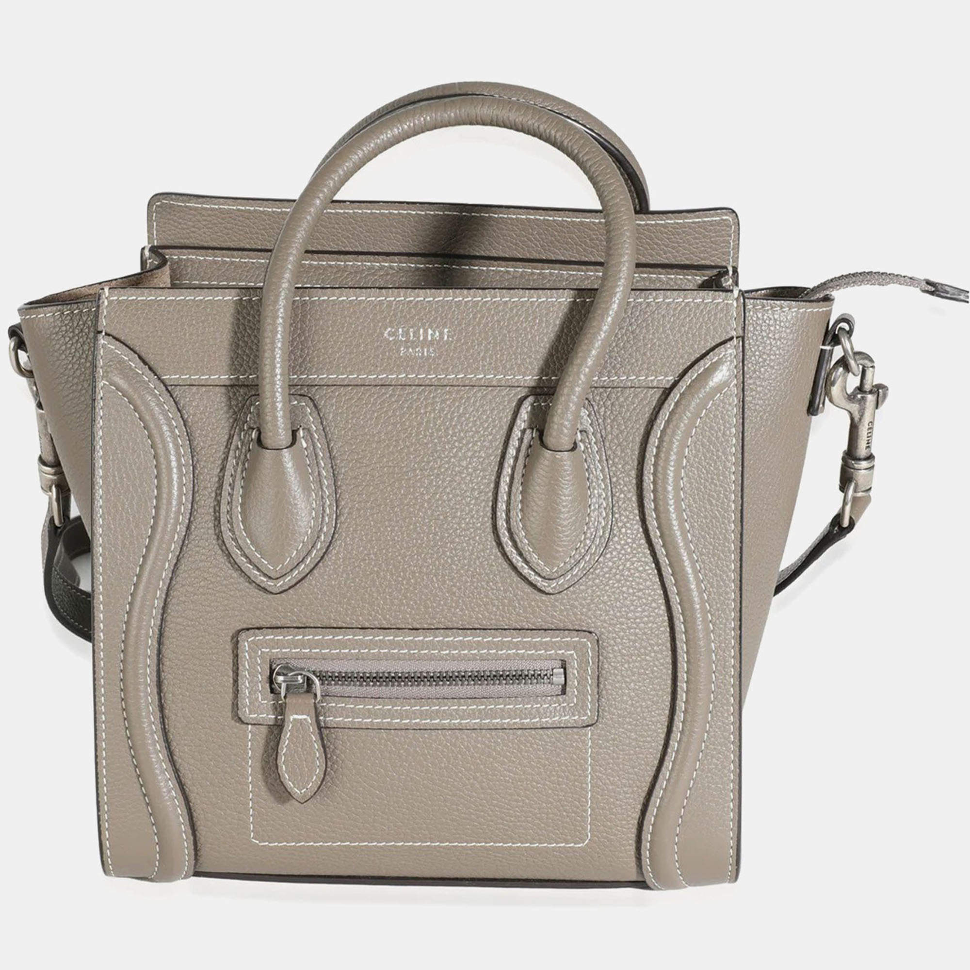 Celine Taupe Drummed Calfskin Nano Luggage