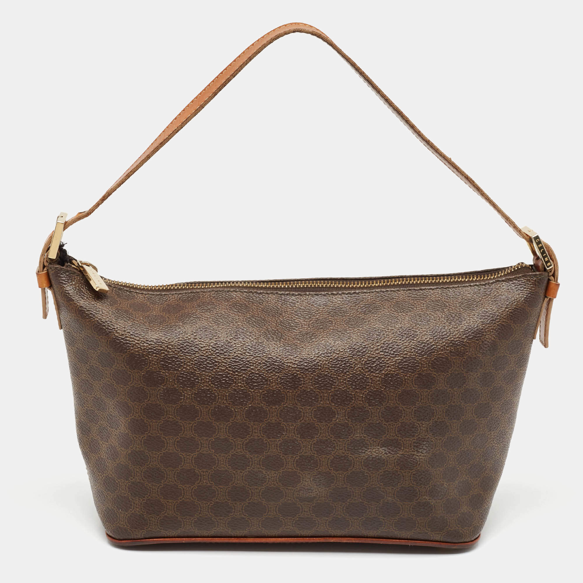 Pre Owned Celine Dark Brown Macadam Coated Canvas and Leather Pochette Bag