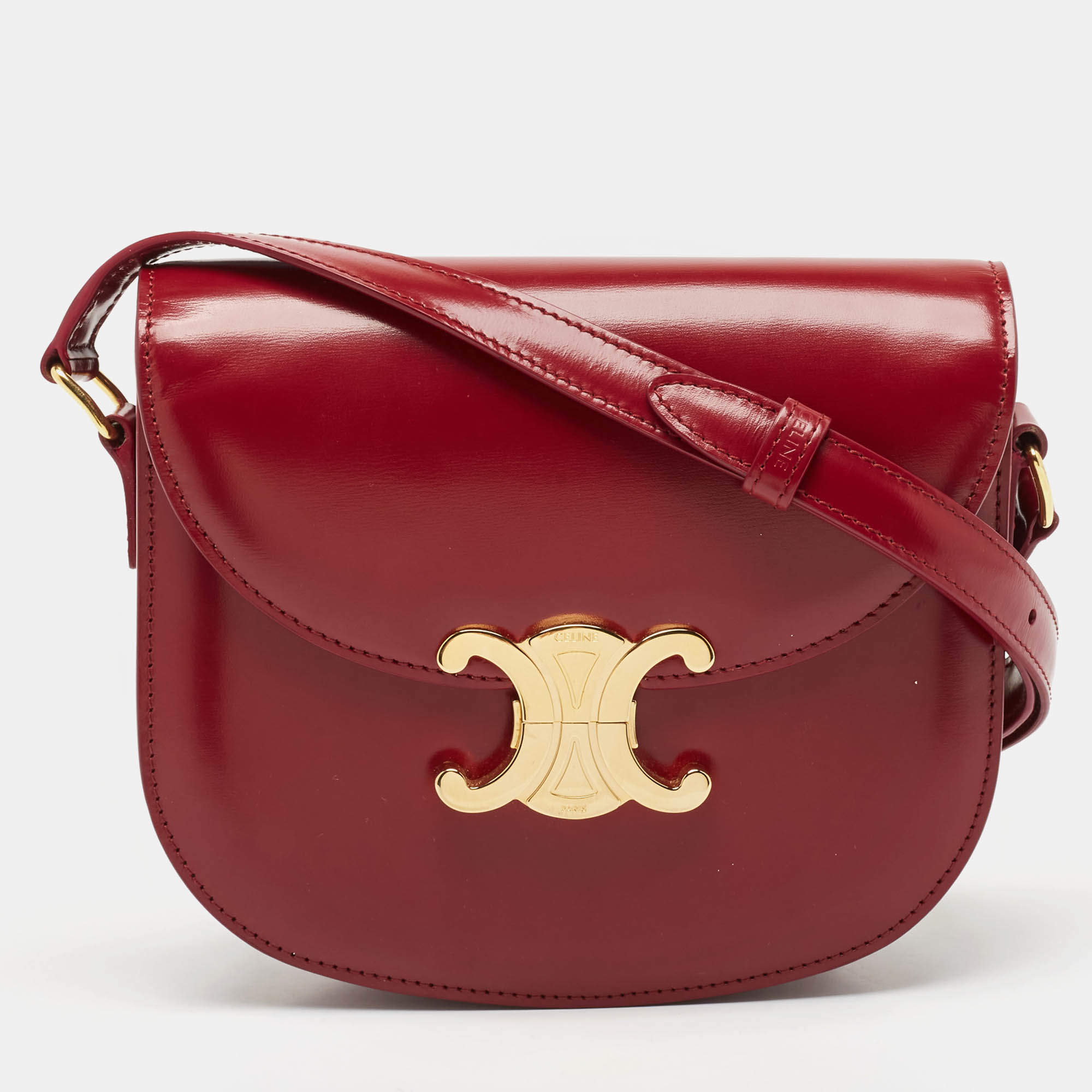 Pre Owned Celine Burgundy Leather Teen Besace Triomphe Crossbody Bag