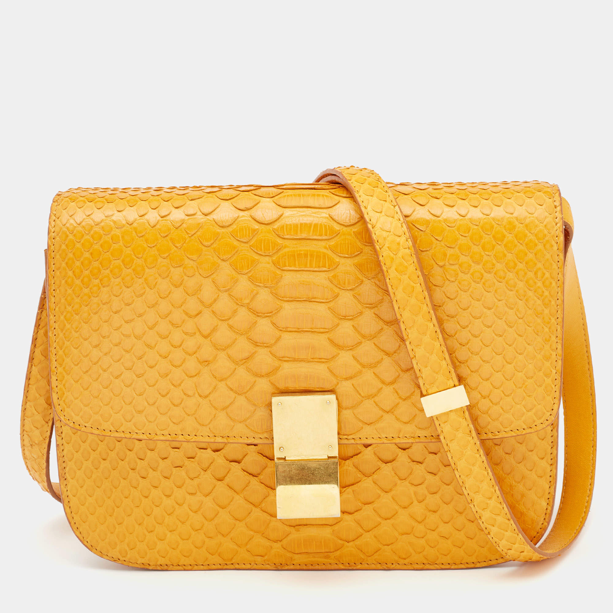 Celine Mustard Python Medium Classic Box Shoulder Bag
