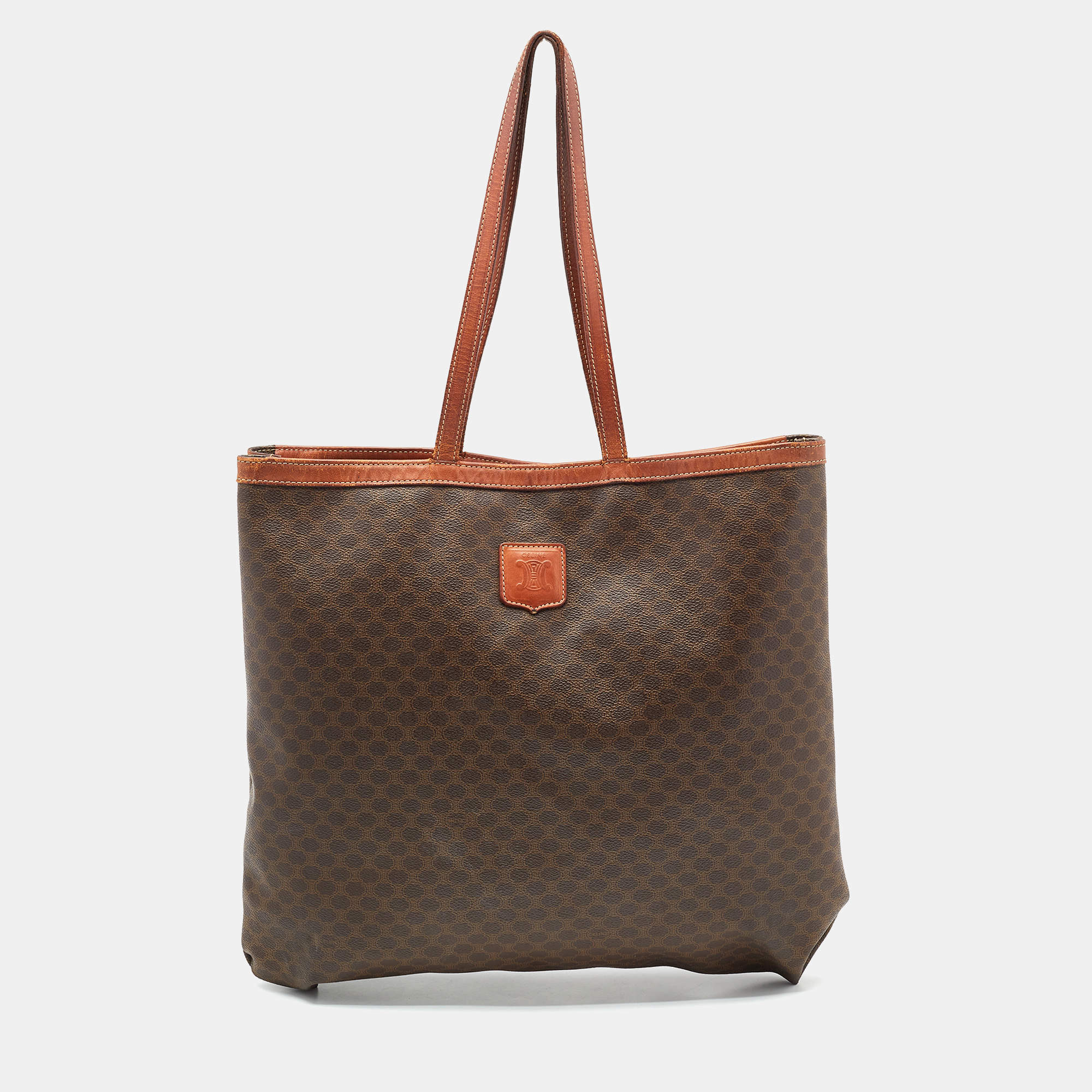 Pre Owned Celine Dark Brown Macadam Coated Canvas and Leather Tote