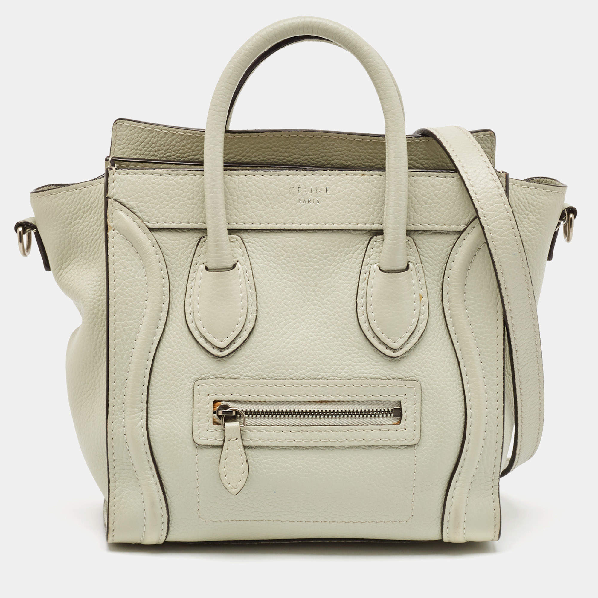 Celine Light Grey Leather Nano Luggage Tote