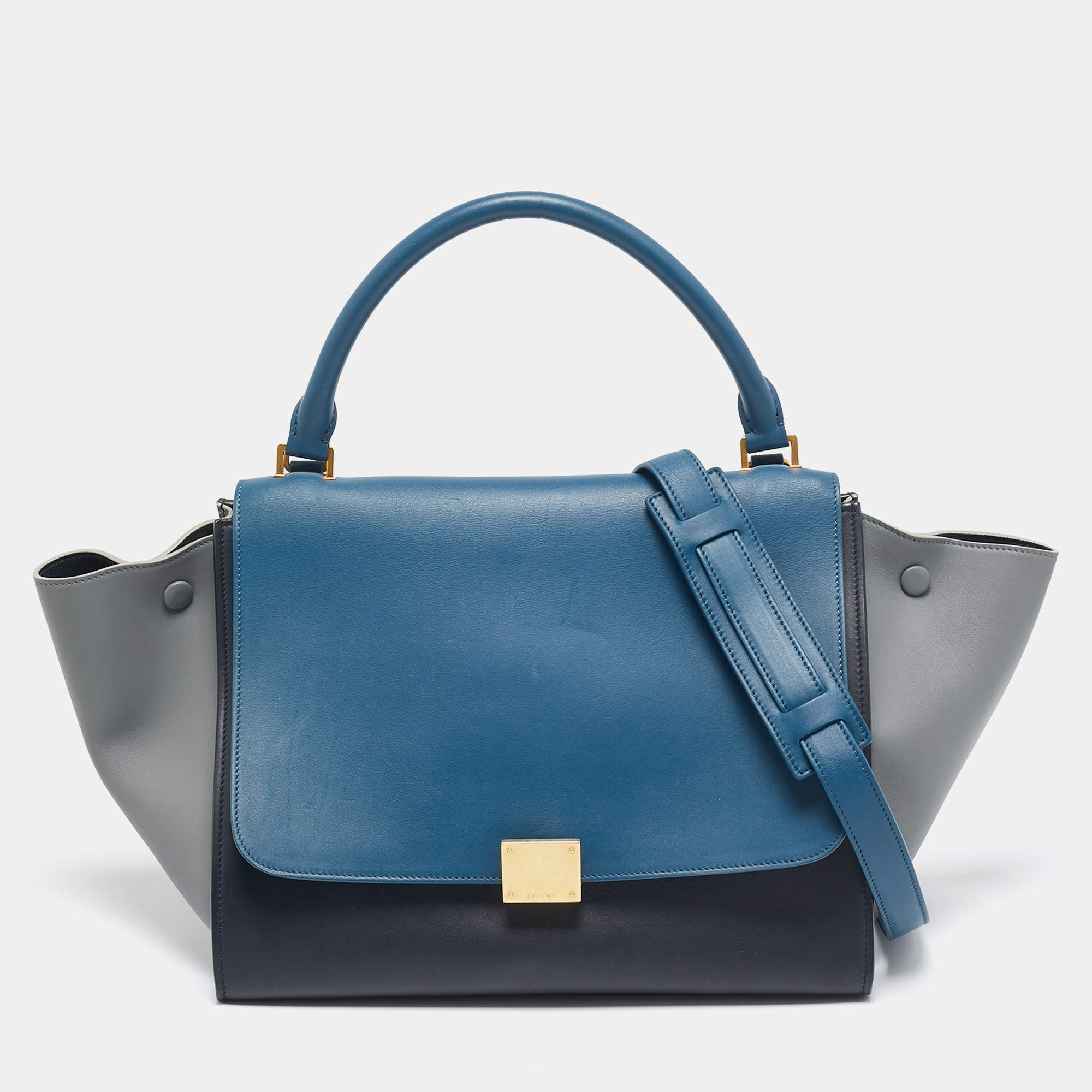 Pre Owned Celine Tricolor Leather Medium Trapeze Top Handle Bag