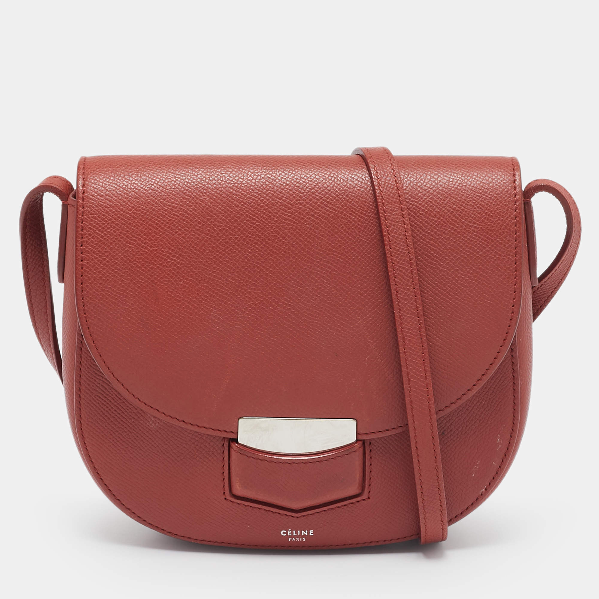 Celine Brick Brown Leather Small Trotteur Crossbody Bag