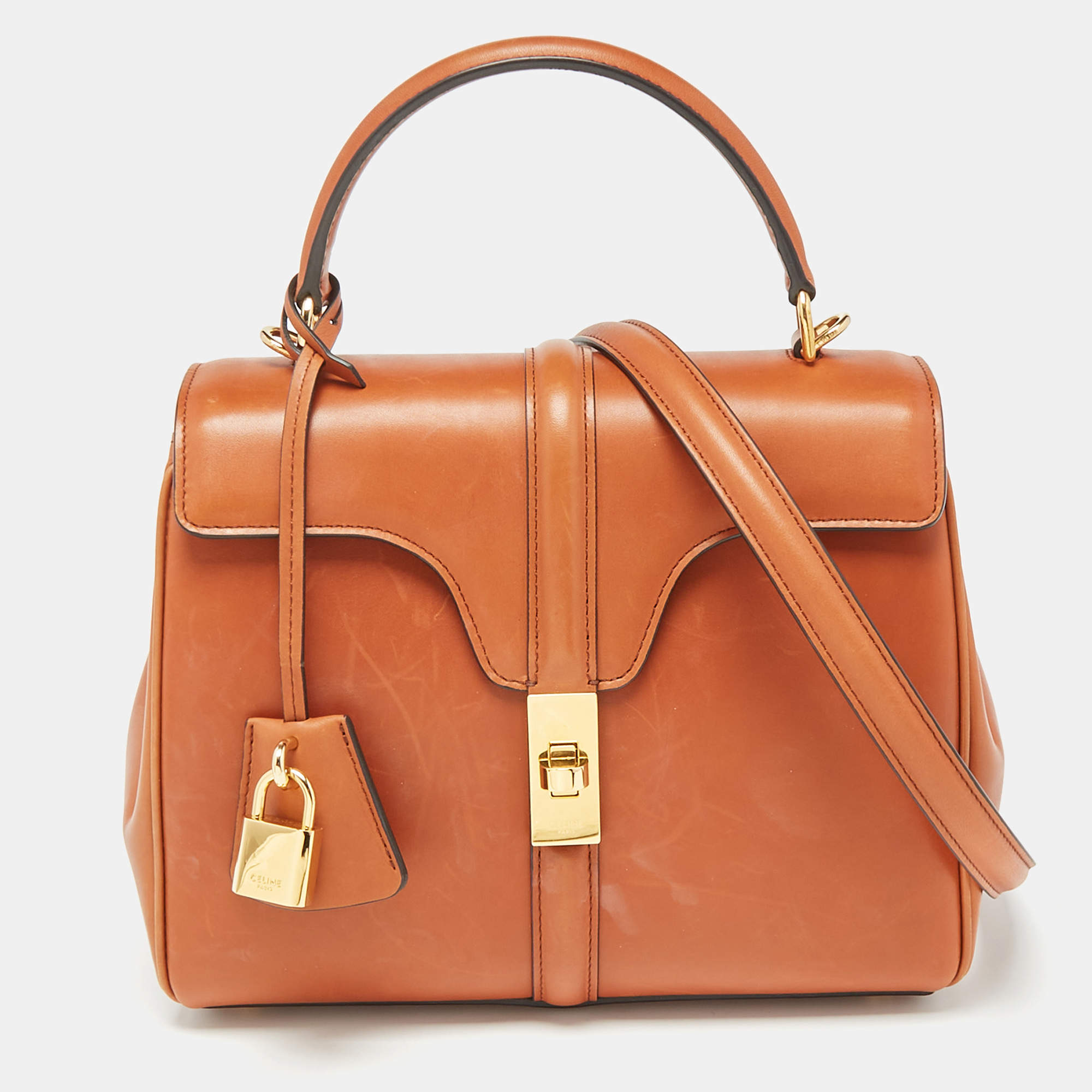 Celine Brown Leather Small 16 Top Handle Bag