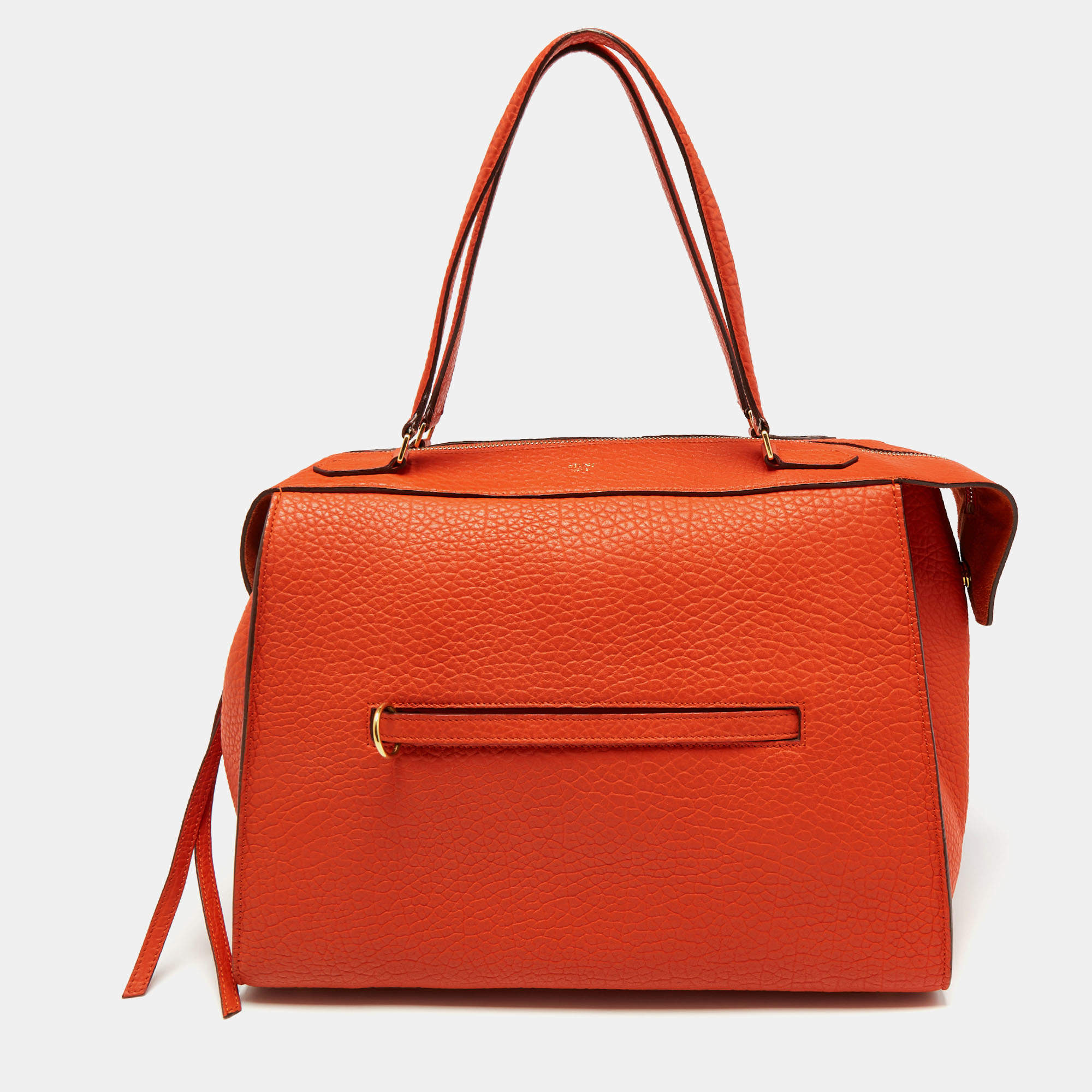 Pre Owned Celine Orange Leather Medium Ring Tote