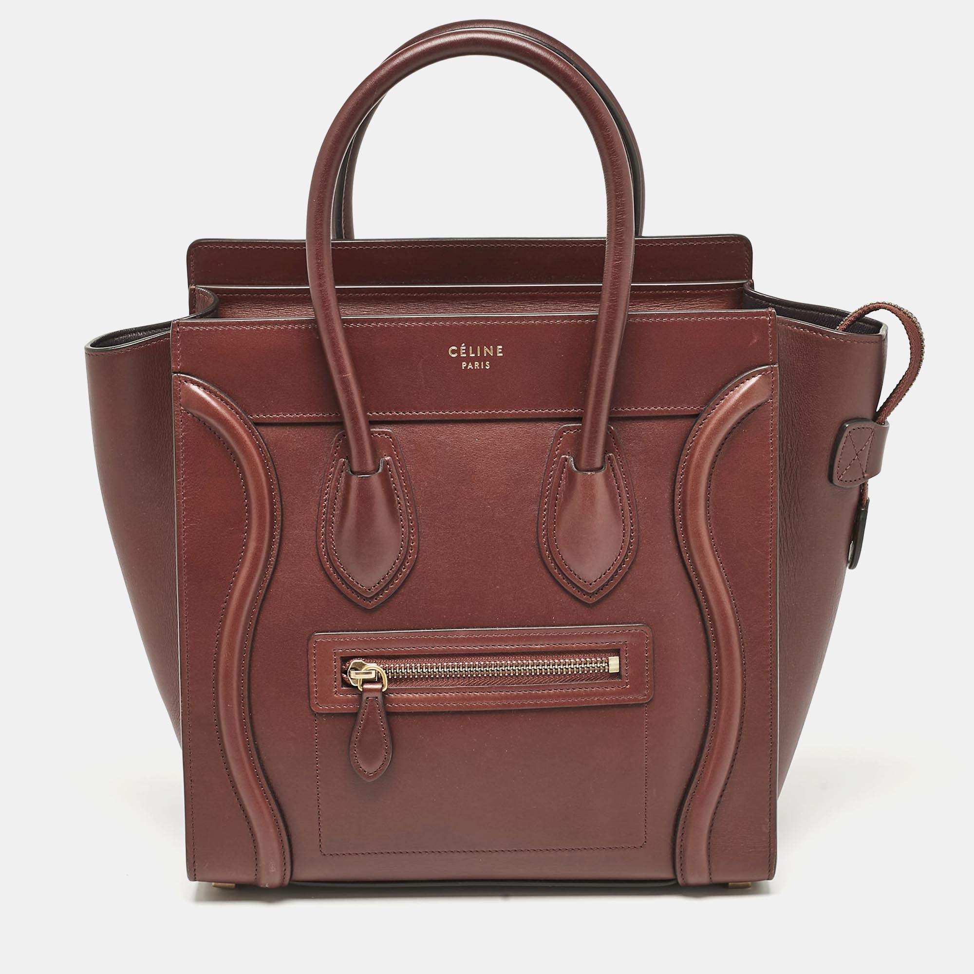 Pre Owned Celine Brown Leather Micro Luggage Tote