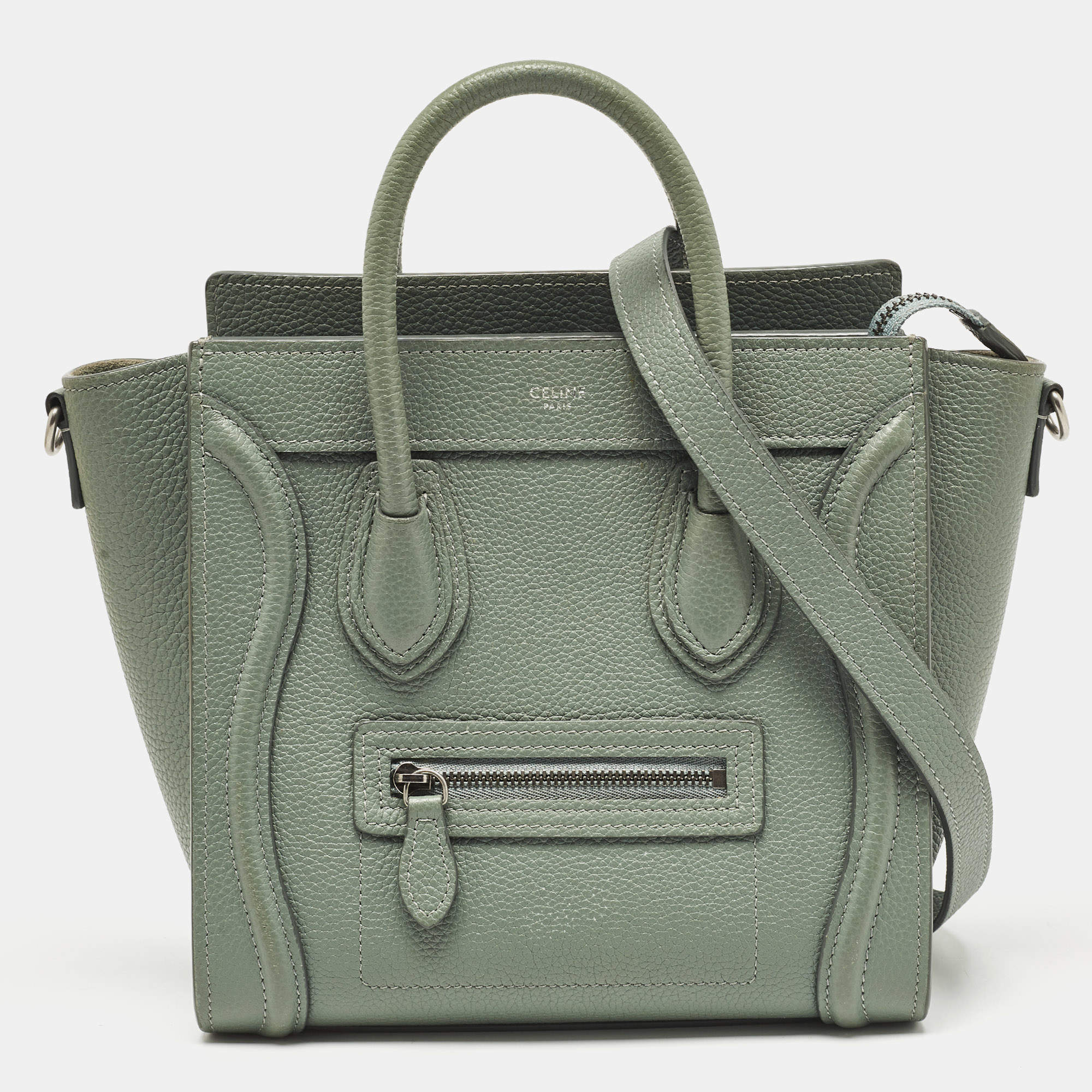 Pre Owned Celine Mint Green Leather Nano Luggage Tote