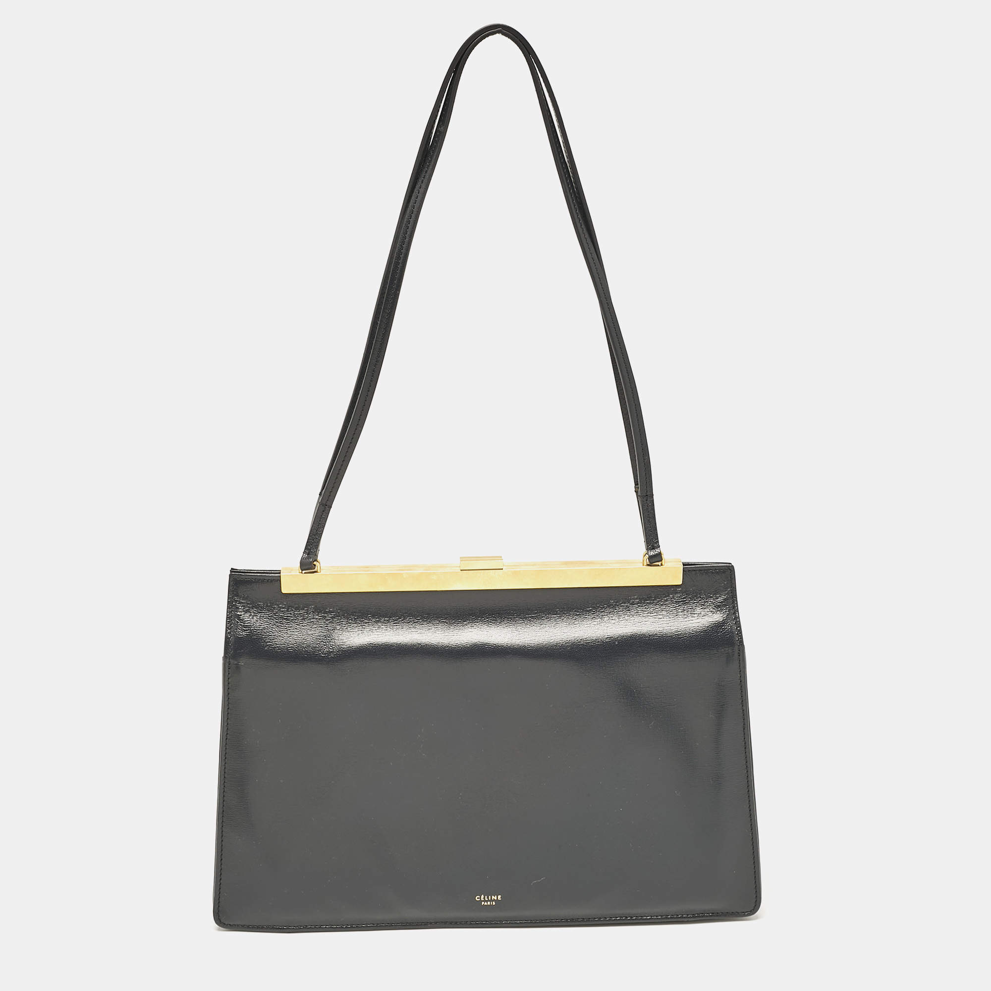 Pre Owned Celine Black Leather Medium Clasp Bag
