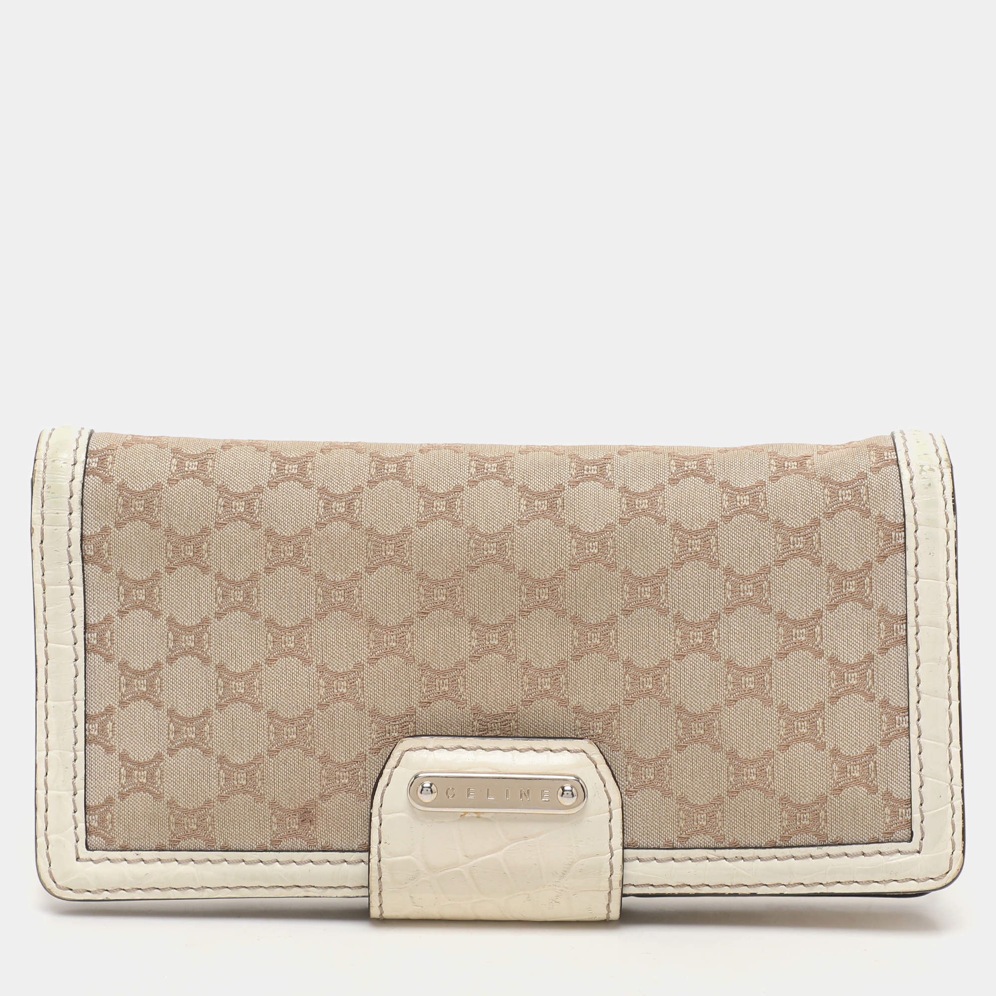 Celine Brown/Cream Macadam Canvas Triomphe Vintage French Wallet