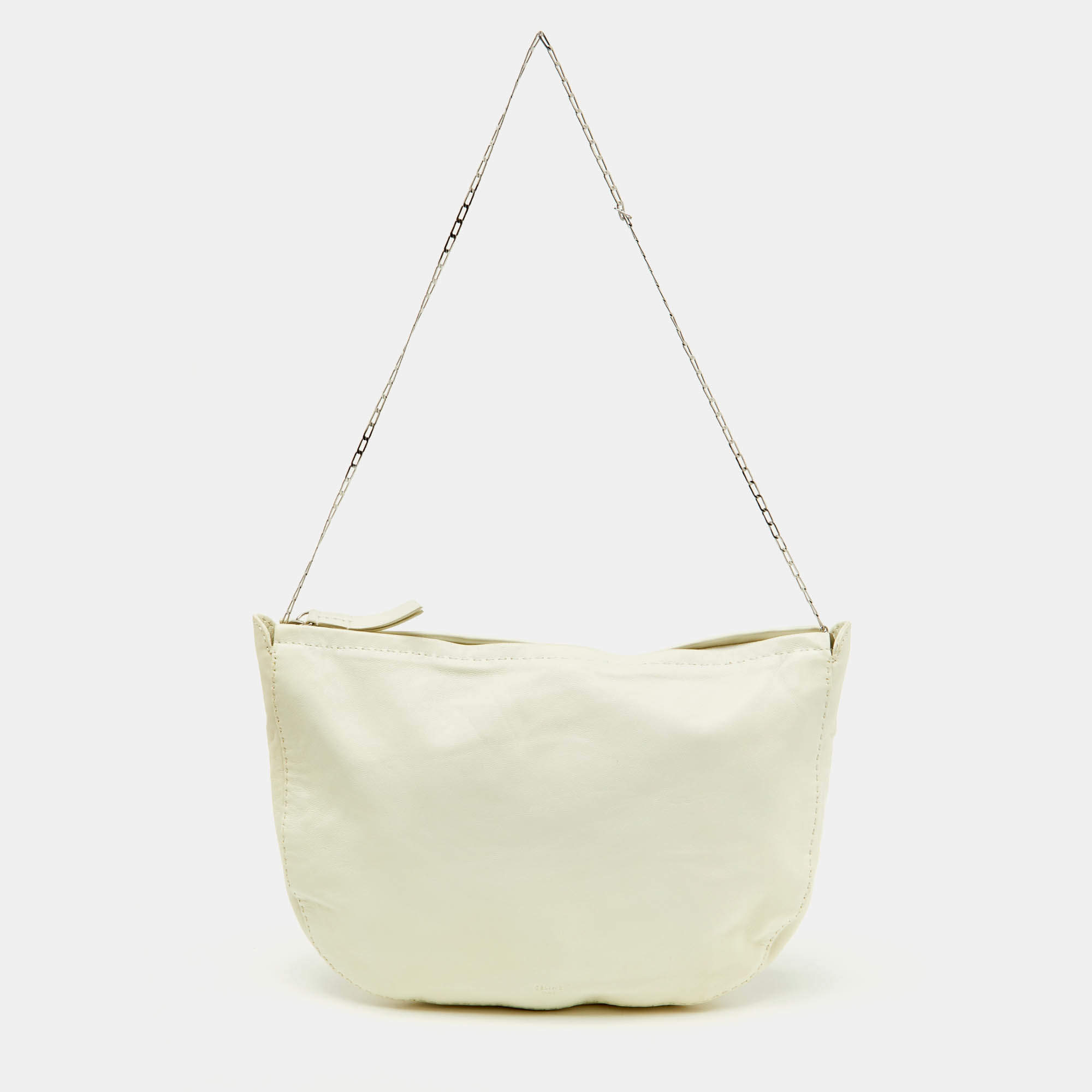 Pre Owned Celine White Leather Croissant Shoulder Bag