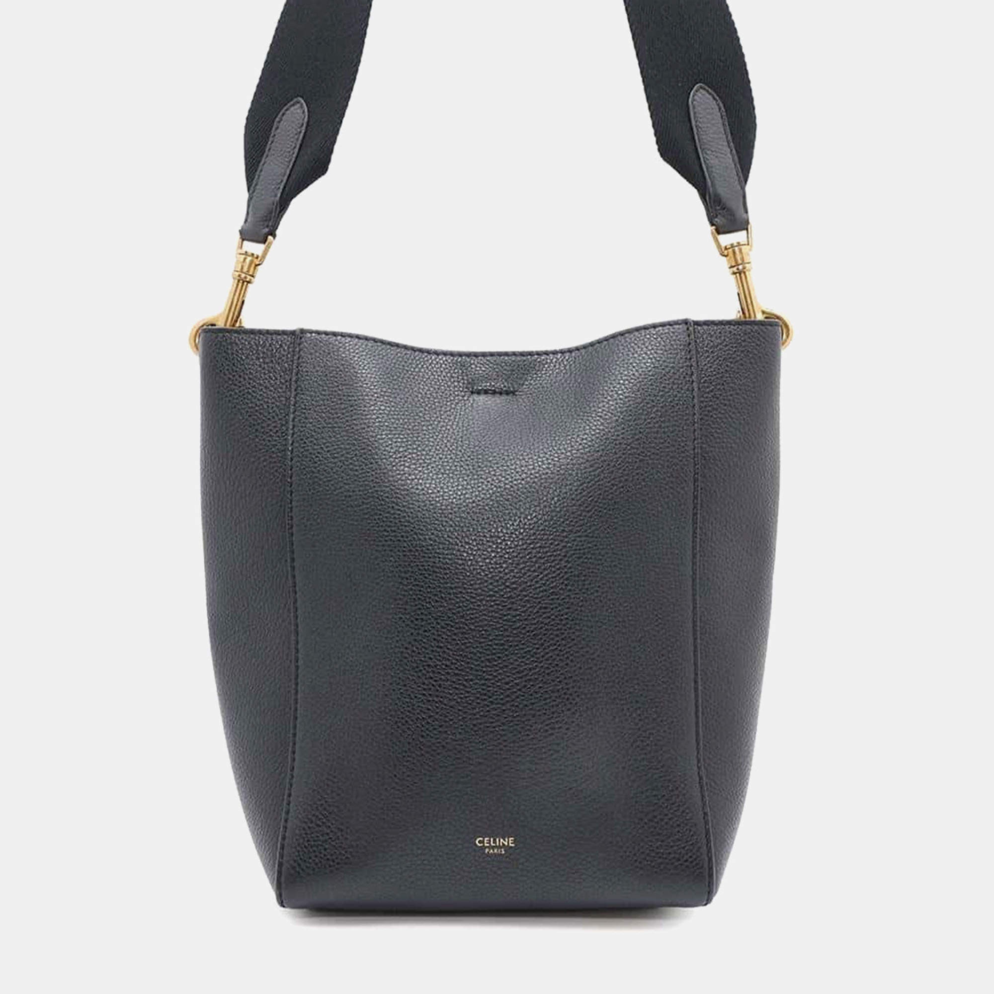 Celine Sangle Bucket Black189303 Leather Size Small