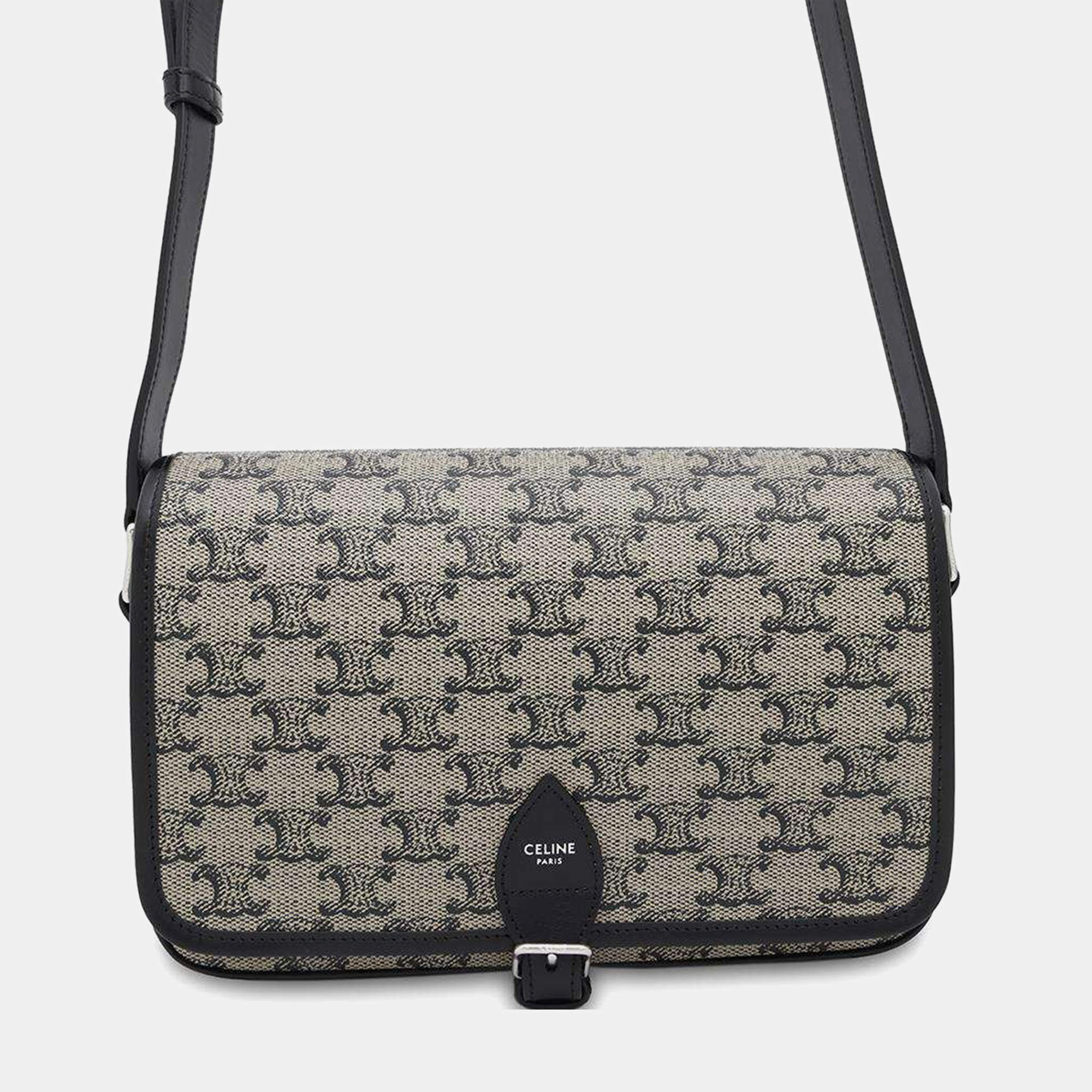 Celine Beige/Black Pvc Coated Canvas Calf Leather Small Folco Messenger Bag