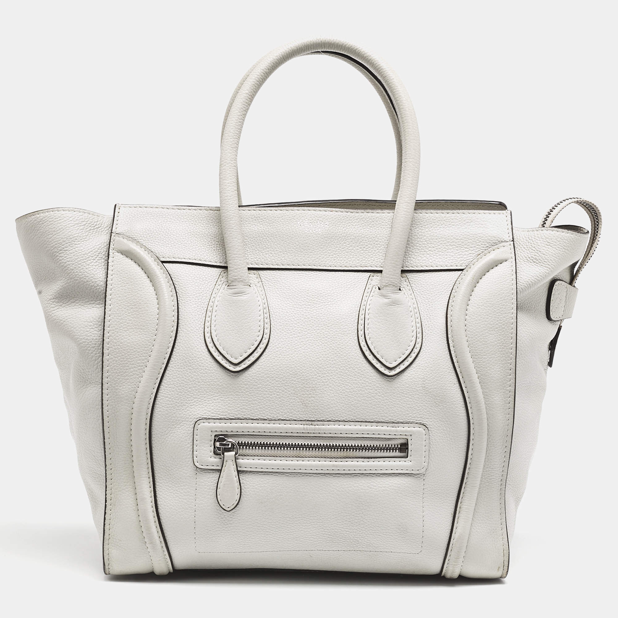 Pre Owned Celine Light Grey Leather Mini Luggage Tote