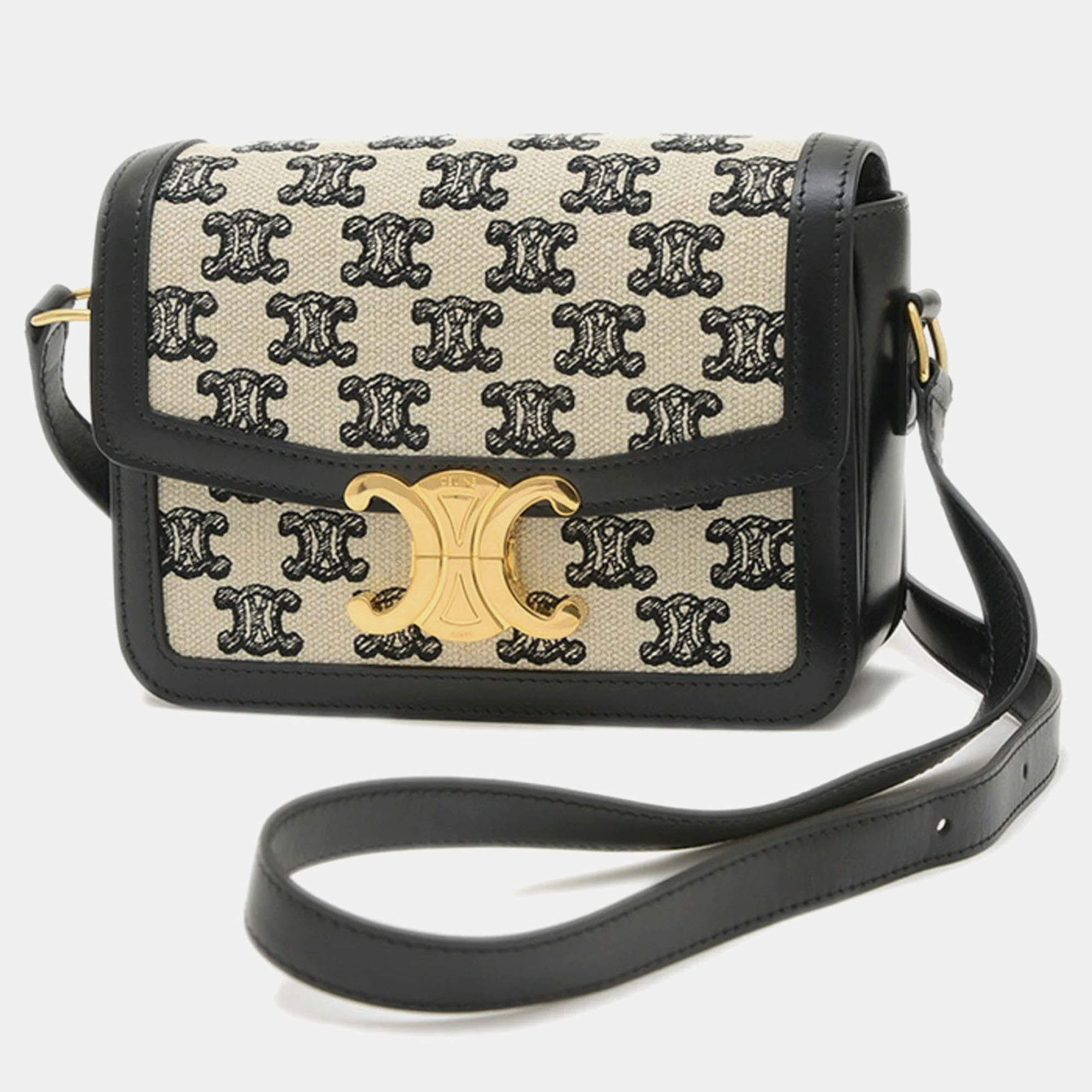 Celine Black Canvas and Leather Triomphe Teen Shoulder Bag