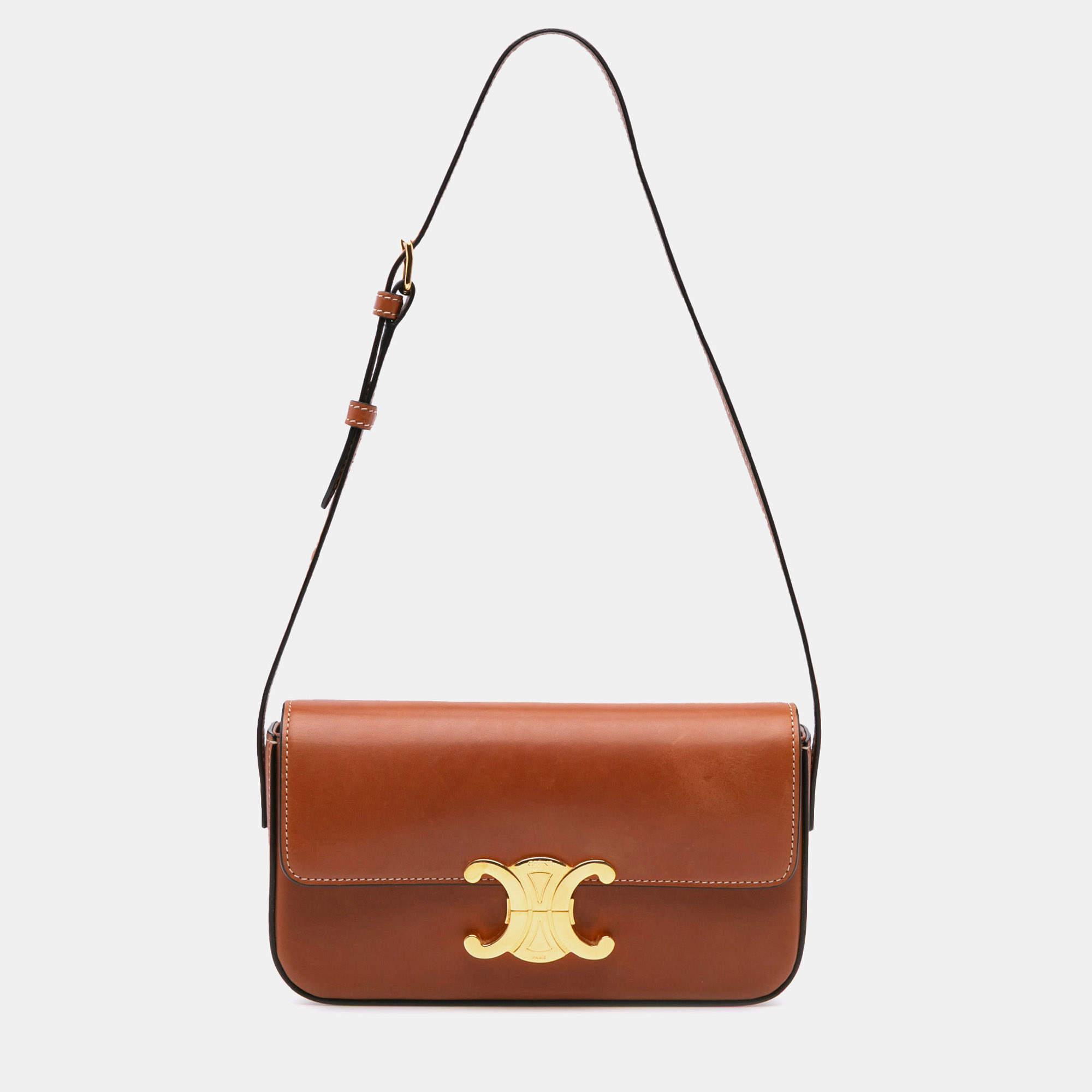Celine Brown Leather Triomphe Claude Shoulder Bag