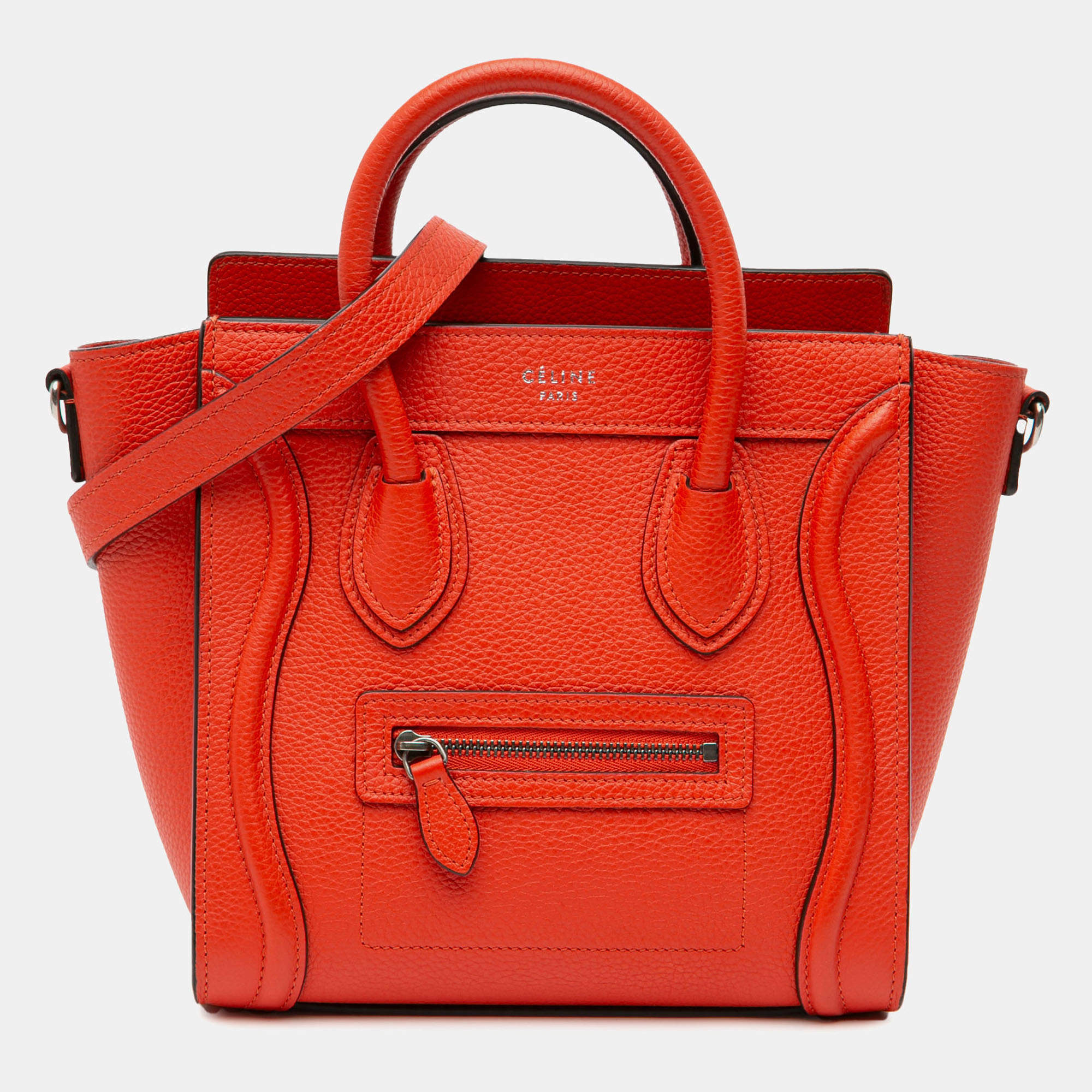 Celine Red Nano Leather Luggage Tote Bag