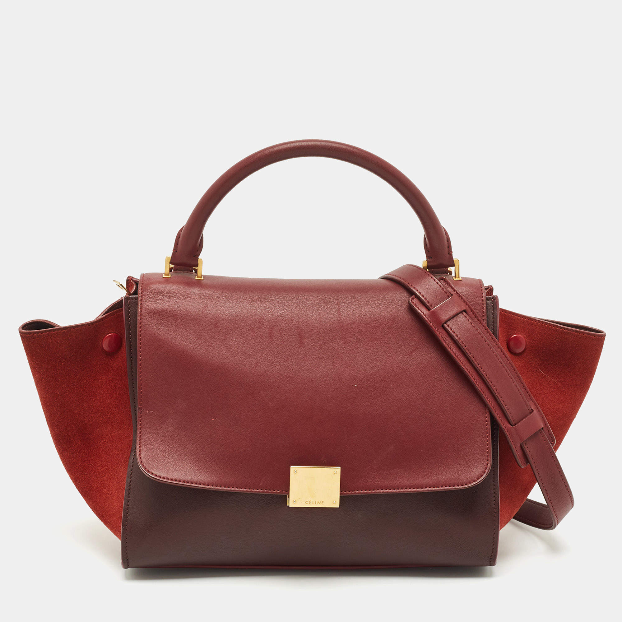 Celine Tricolor Leather and Suede Small Trapeze Top Handle Bag