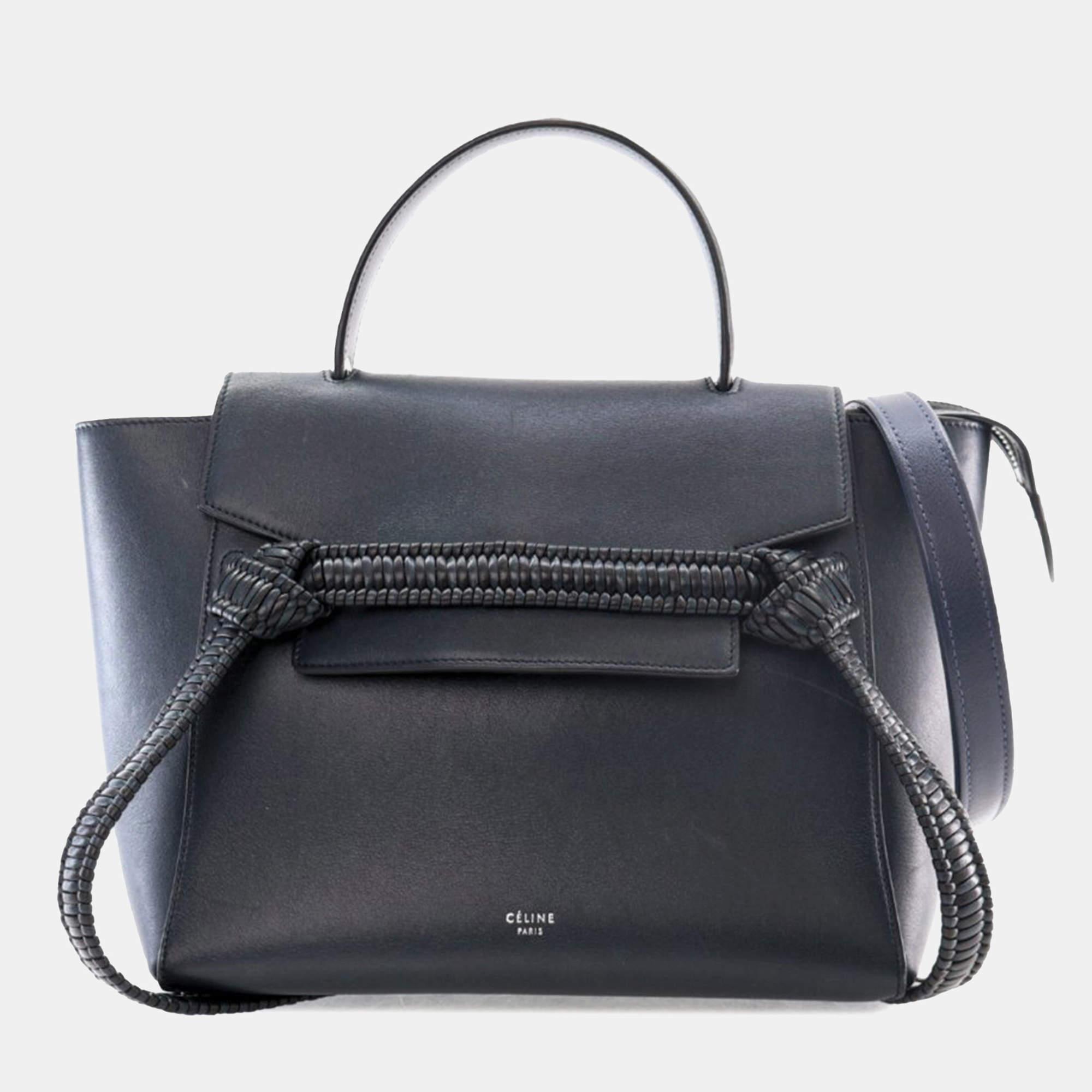 Celine Navy Blue Micro Smooth Calfskin Bicolor Braided Belt Bag