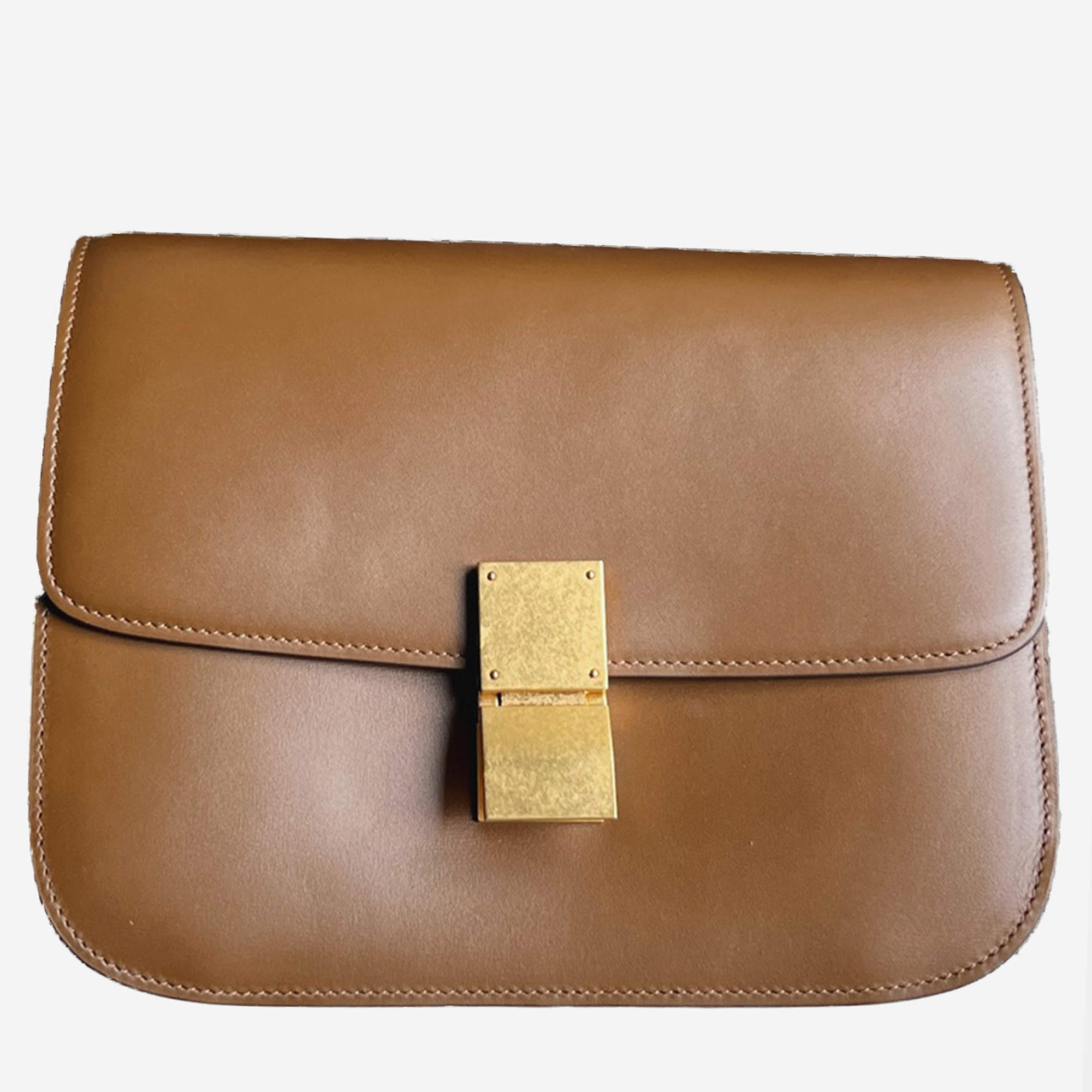 Celine Brown Leather Medium Box Shoulder Bag