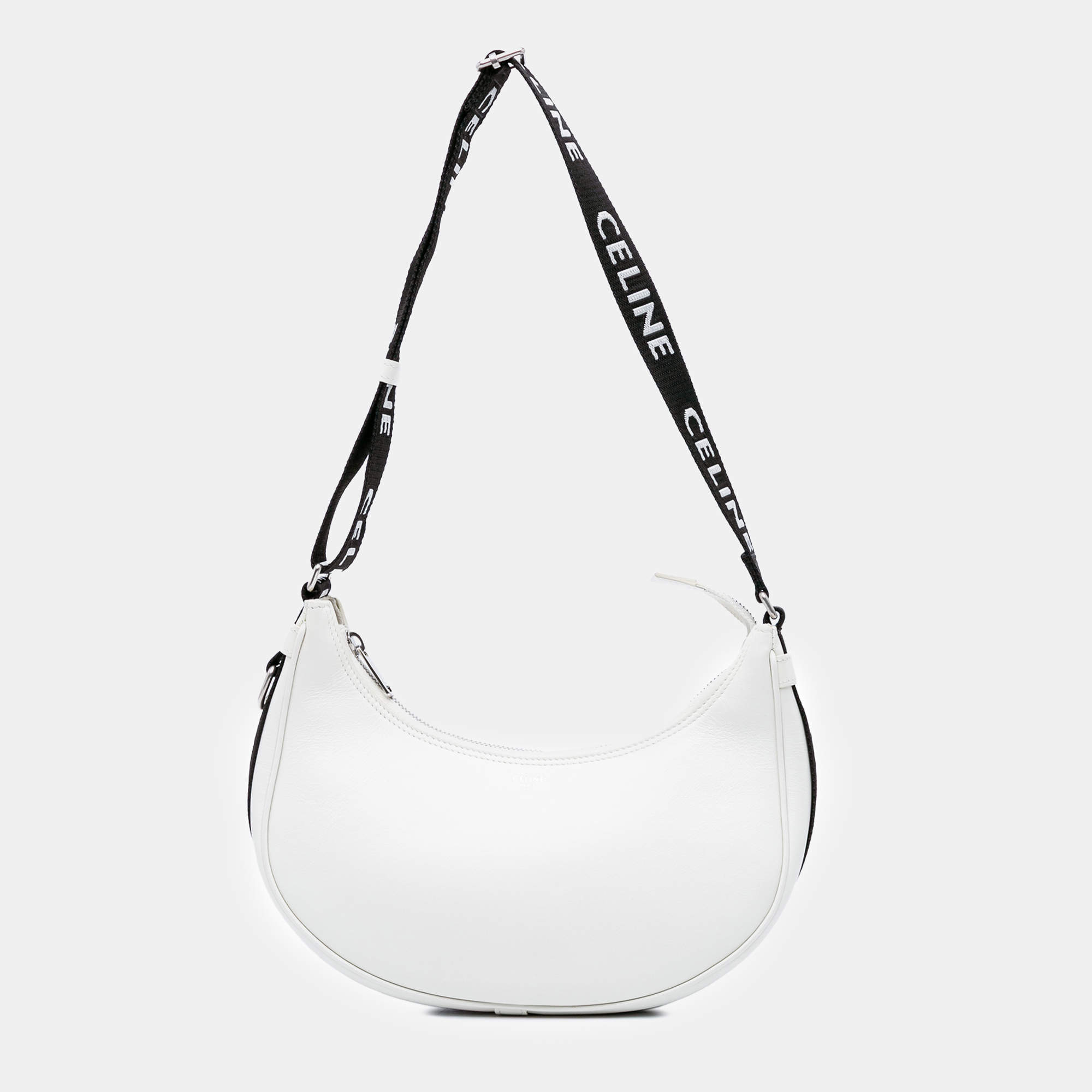 Celine White Medium Smooth Calfskin Ava Shoulder Bag with Celine Strap