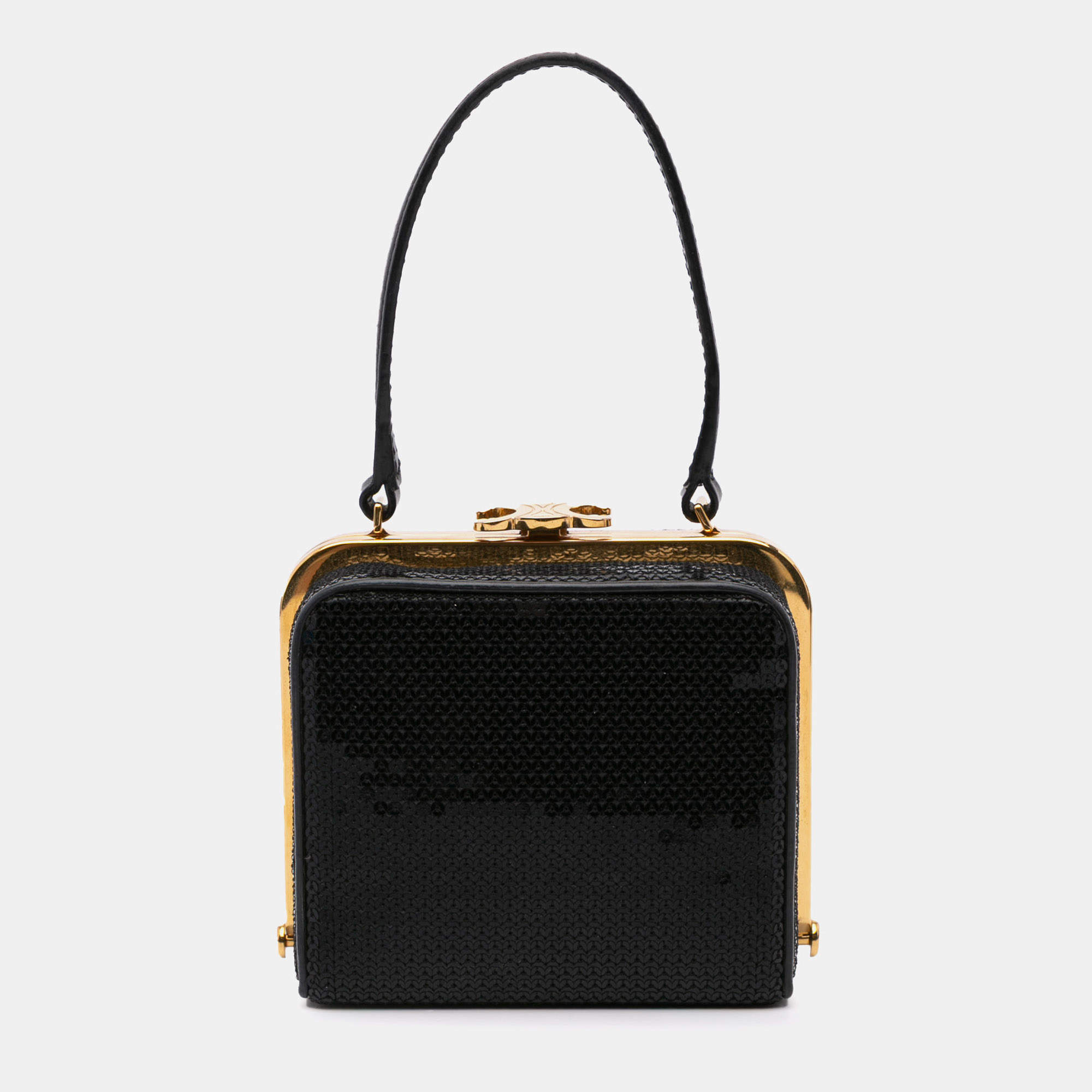 Celine Black Leather Sequin Triomphe Minaudiere