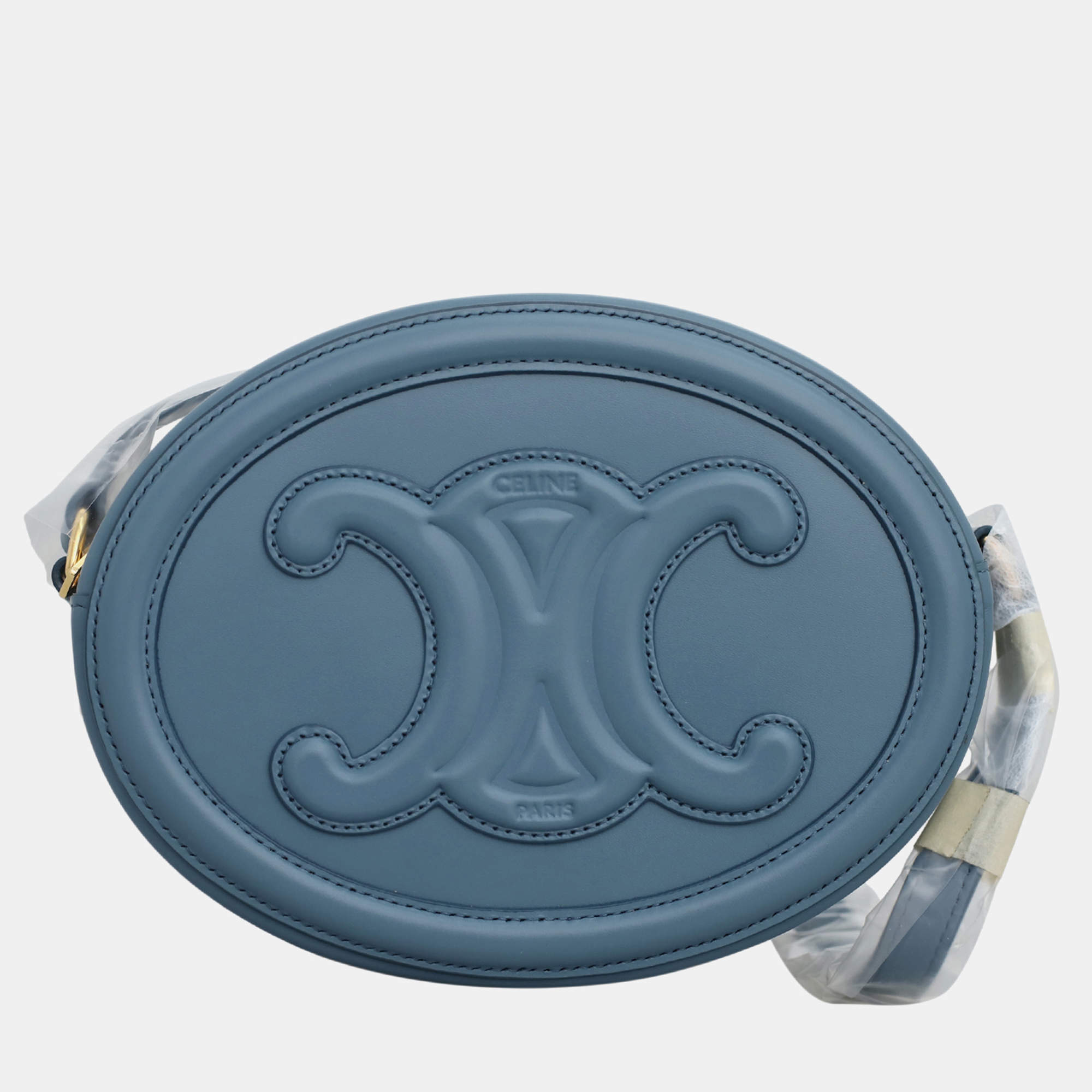 Celine Blue Leather Triomphe Oval Crossbody Bag