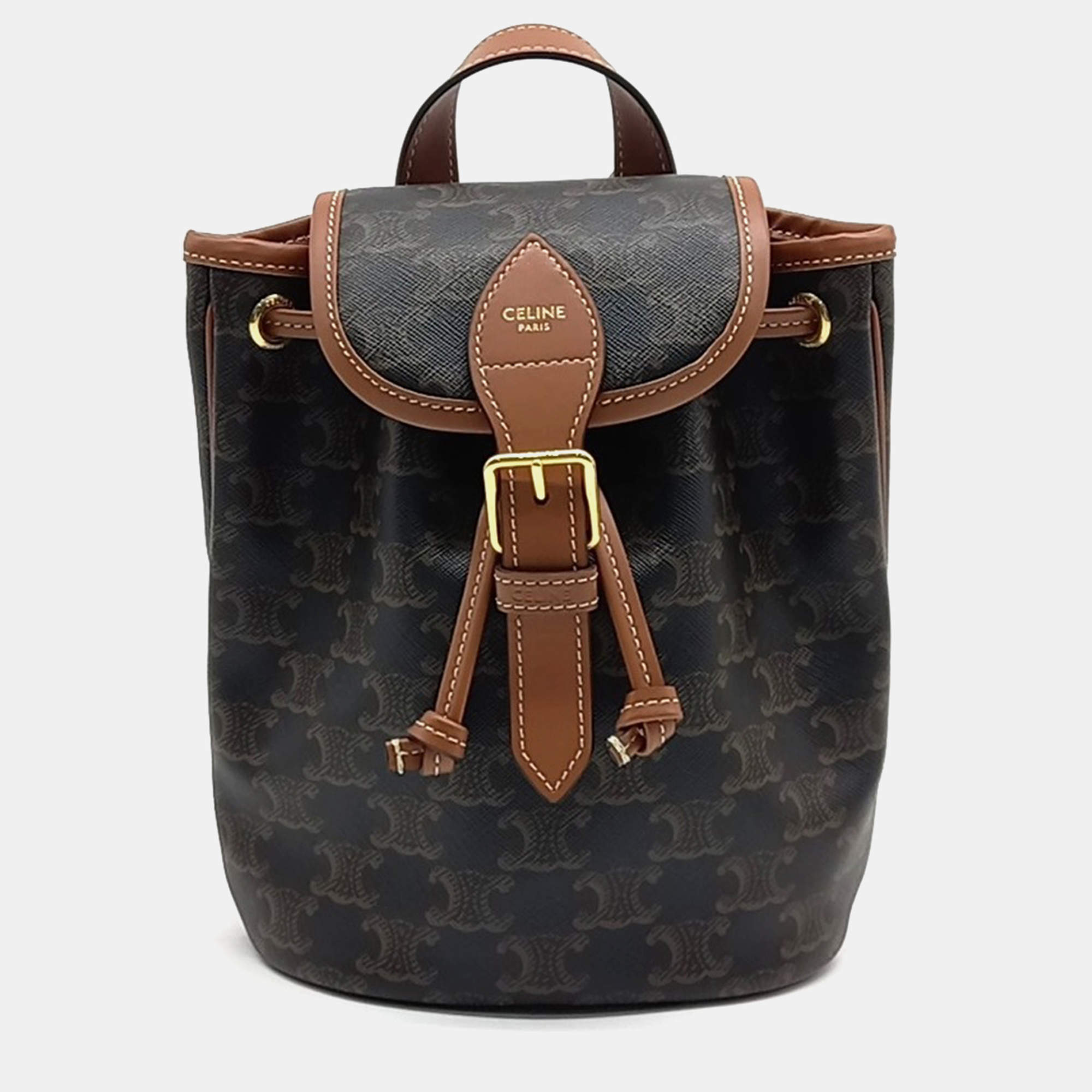 Celine Black Brown Coated Canvas Polco mini backpack
