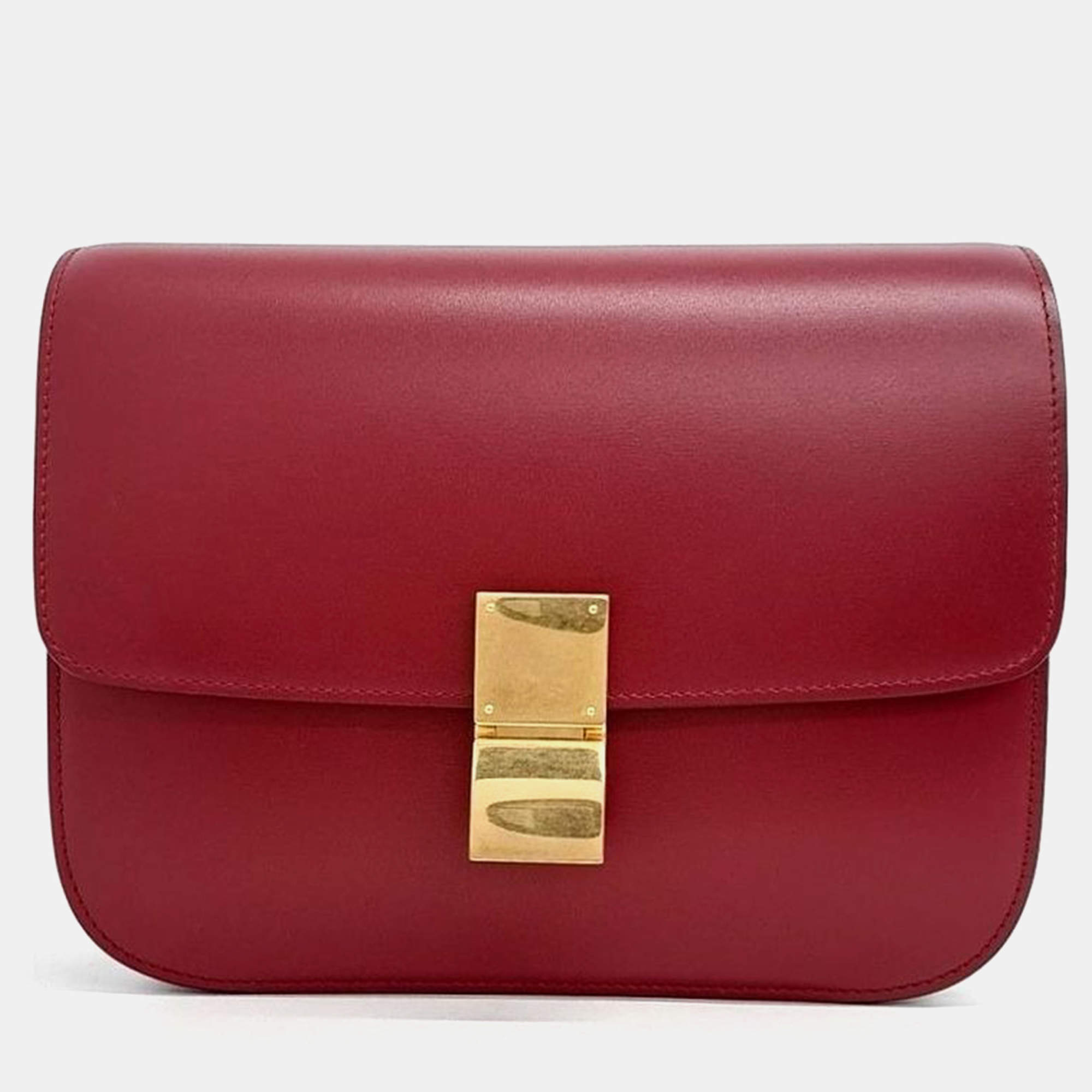 Celine Red Leather Classic Box Medium Bag
