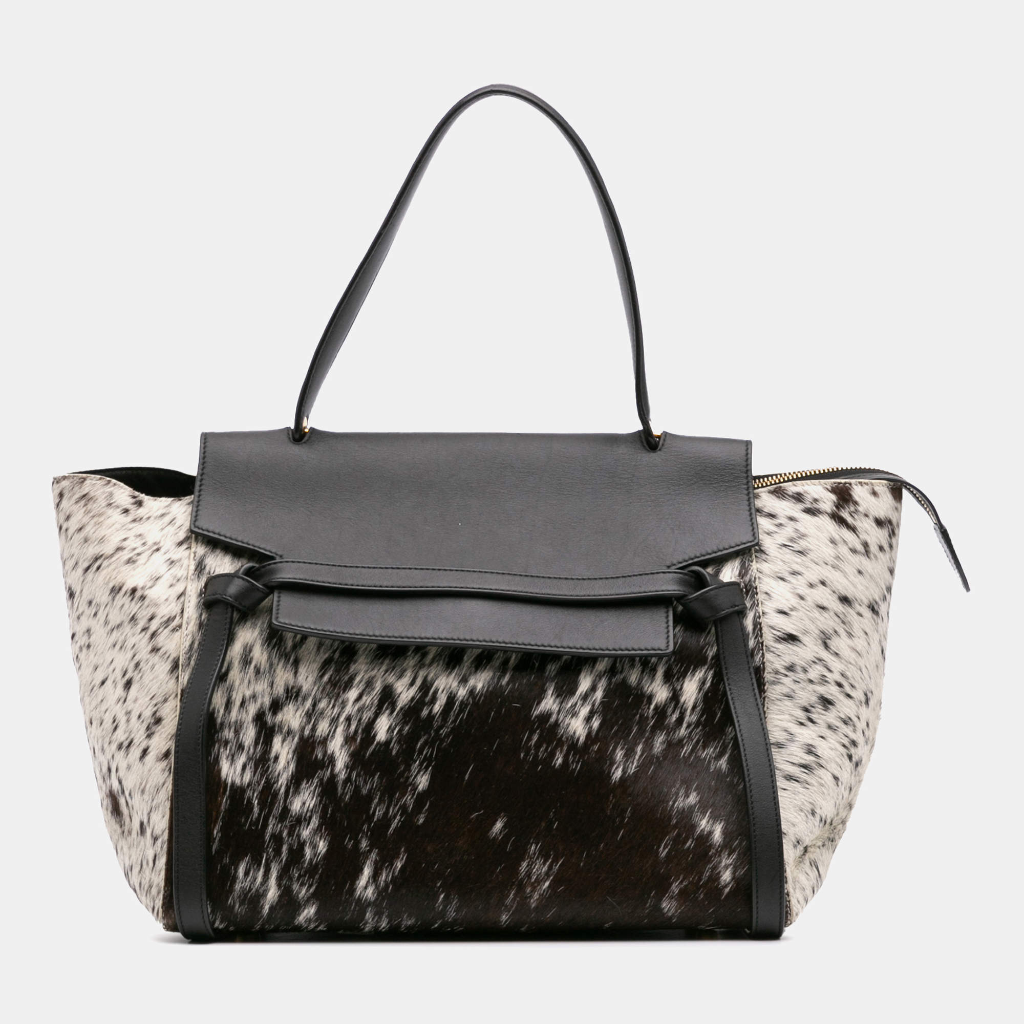 Celine Black White Limited Edition Mini Pony Hair and Calfskin Belt Bag