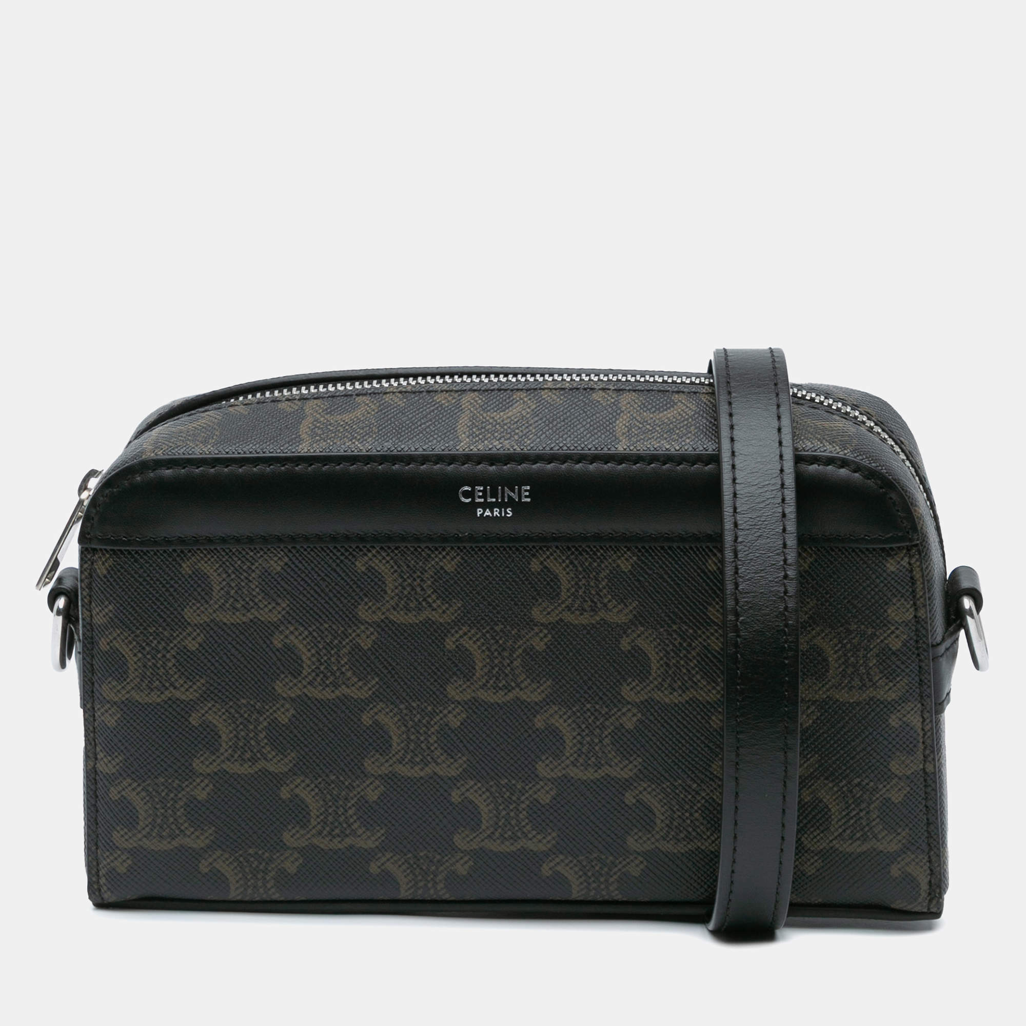 Celine Brown Coated Canvas Mini Triomphe Camera Bag