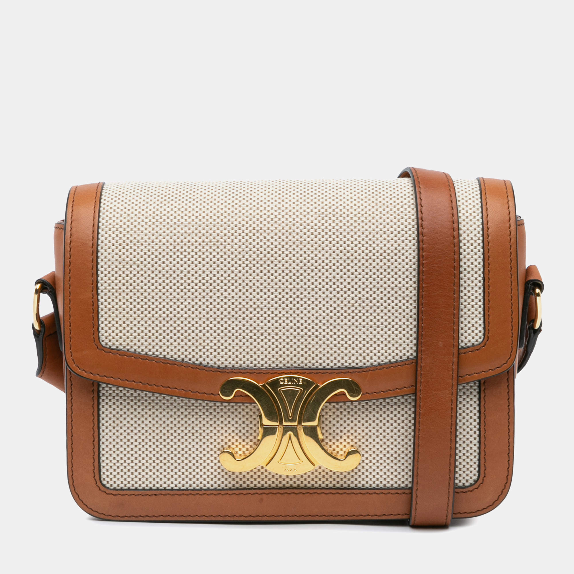 Celine Brown Canvas Teen Triomphe Crossbody