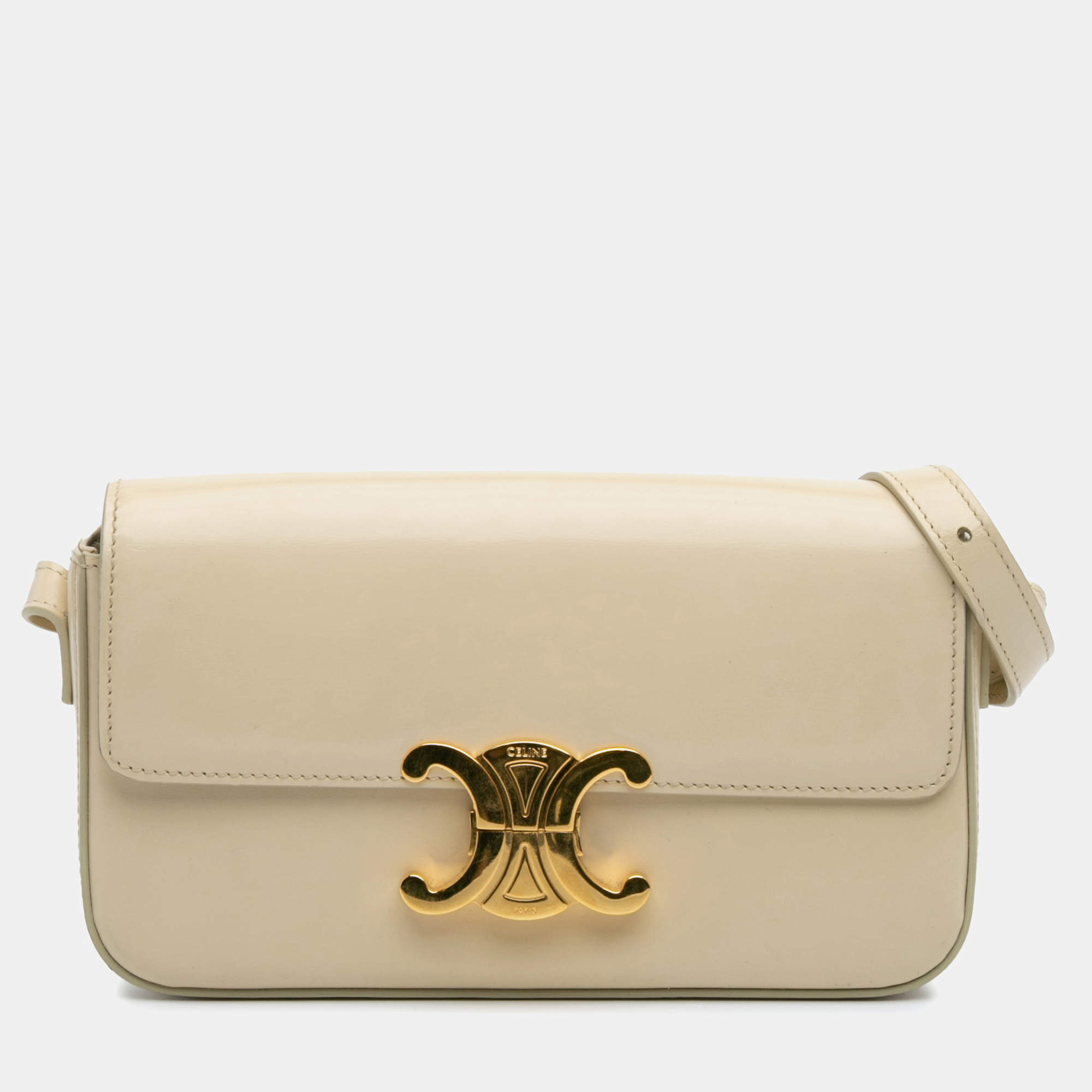 Celine Beige Calfskin Triomphe Shiny  Claude Shoulder Bag