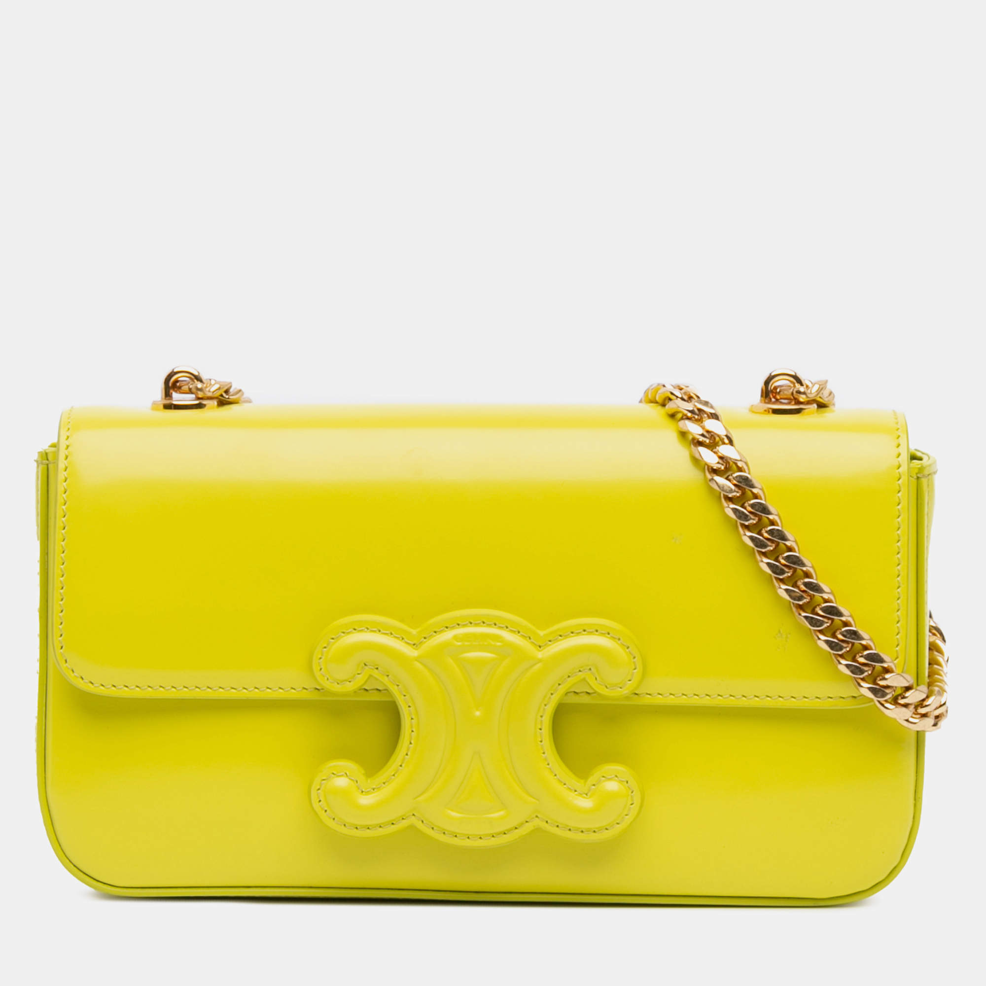 Celine Yellow Triomphe Calfskin Cuir Chain Shoulder Bag
